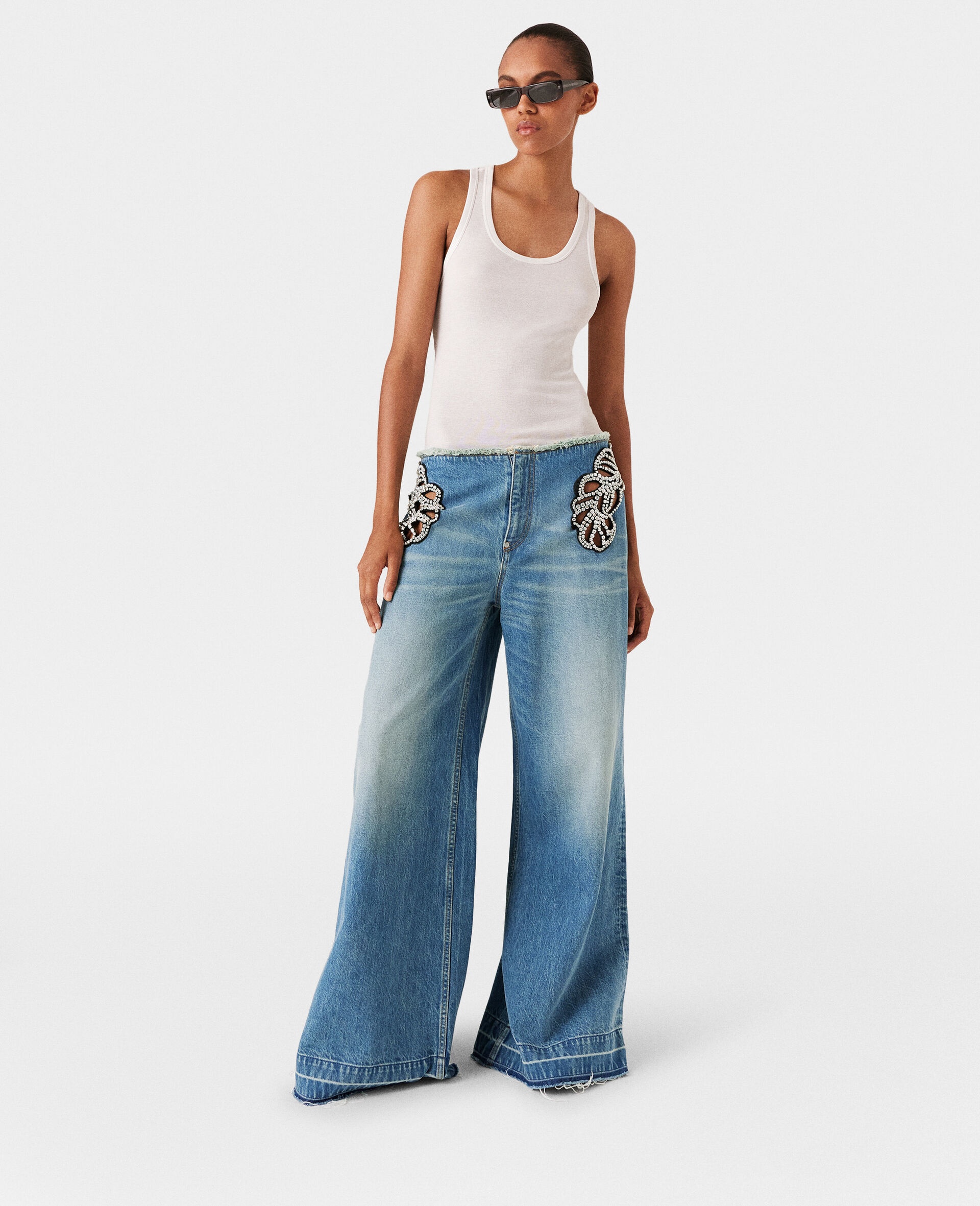 Diamanté Swirl Mid-Rise Wide Leg Jeans - 6