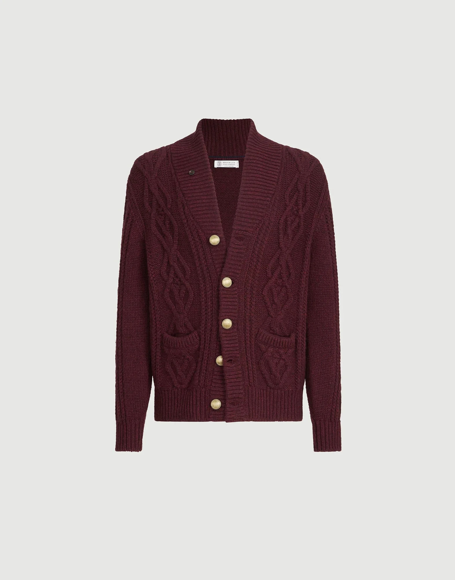 Cashmere Feather yarn cable knit cardigan with metal buttons - 1