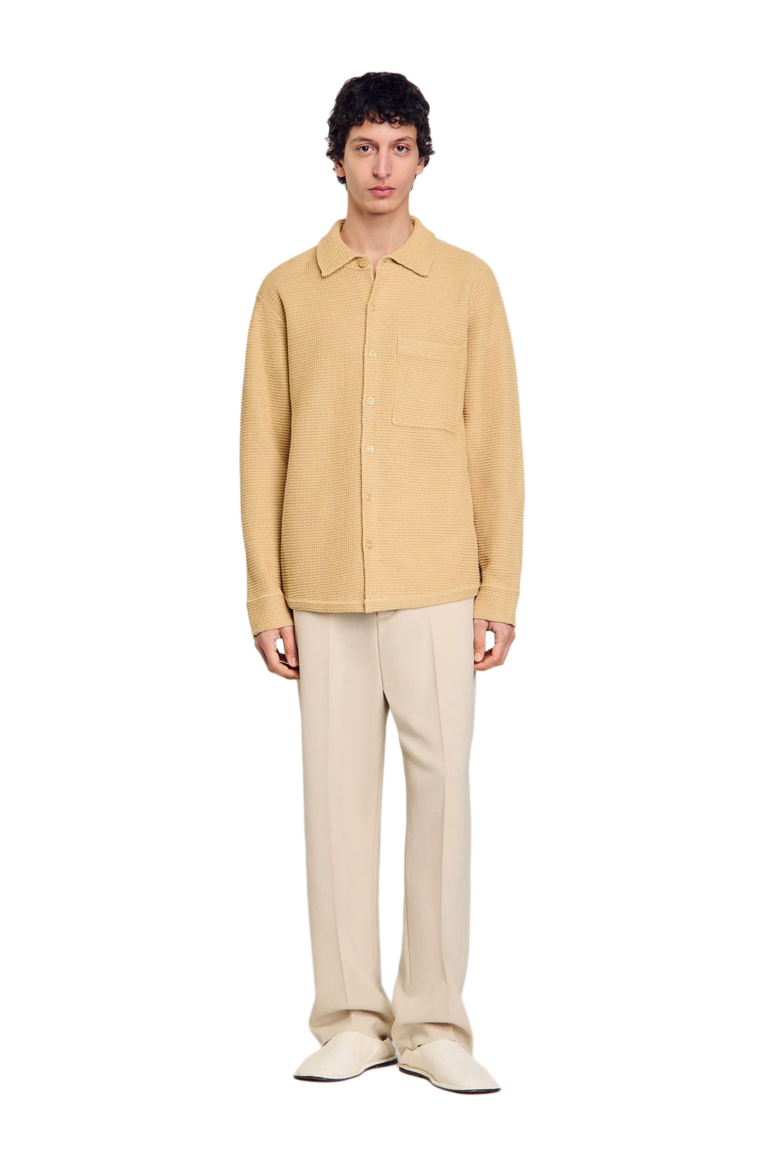 SANDRO Oversized knit shirt in Nut at Nordstrom - 1
