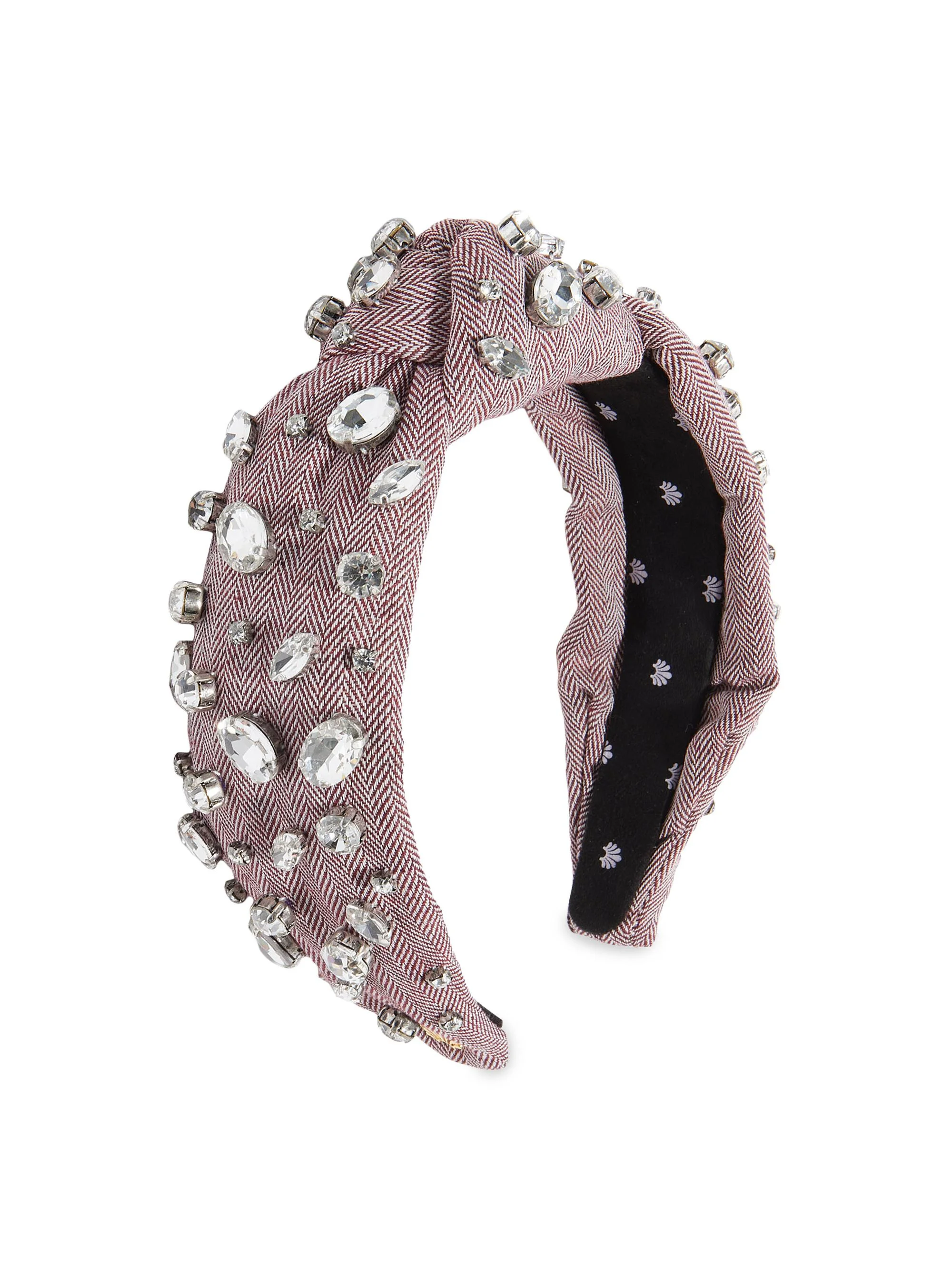Women's Crystal-Embellished Herringbone Tweed Knotted Headband - Merlott Weed - 1