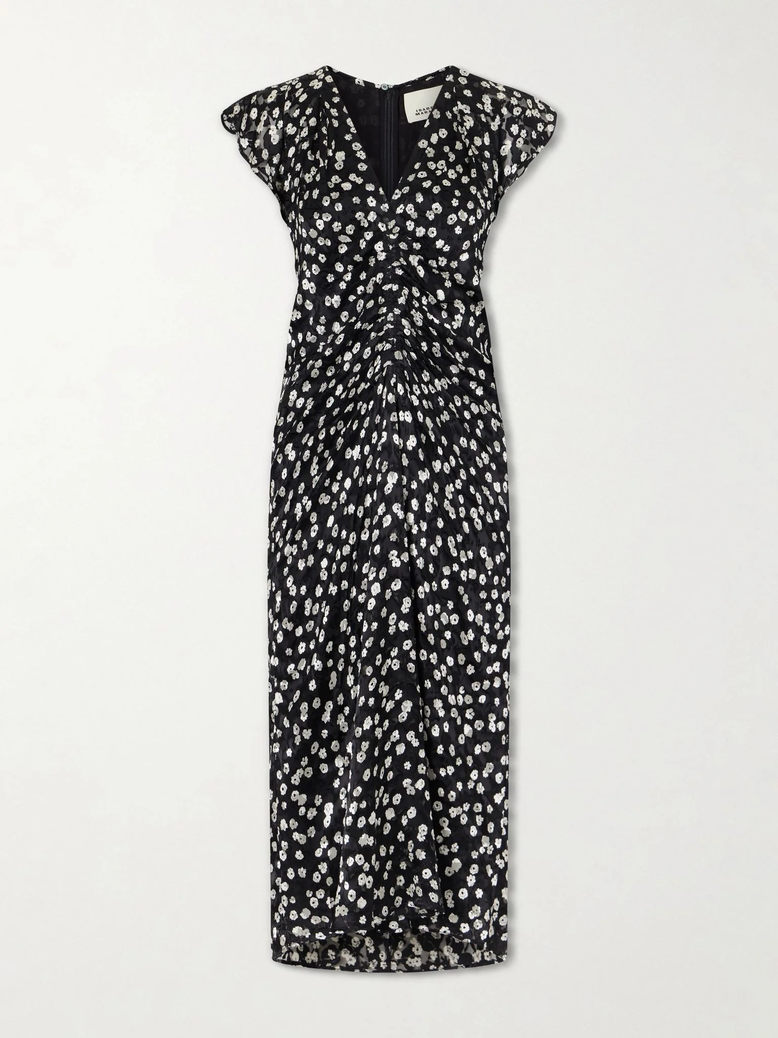 Lyndsay ruffled gathered floral-print chiffon midi dress Black - 1
