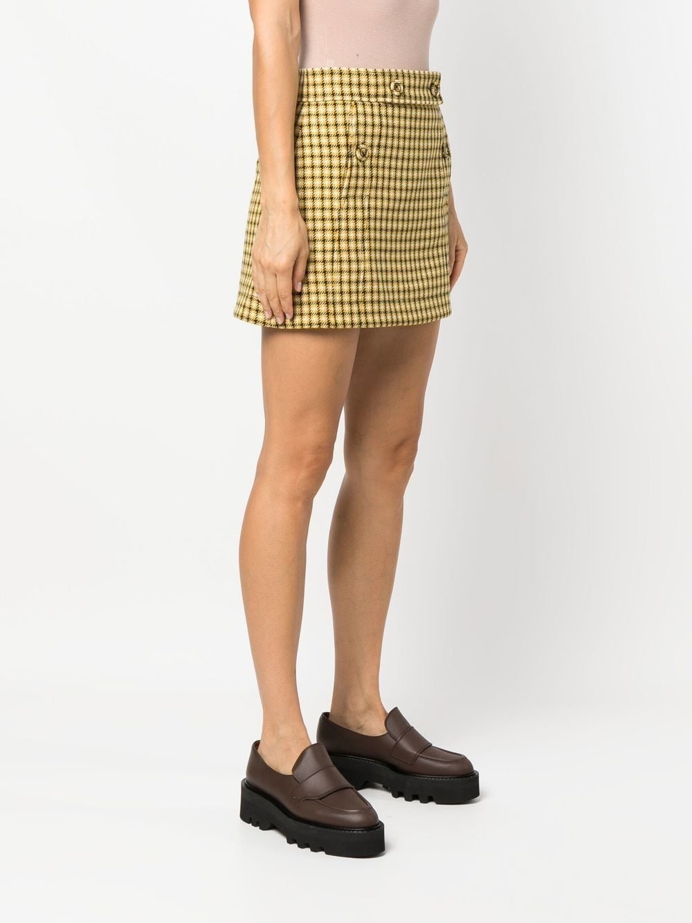 check-print button skirt - 3