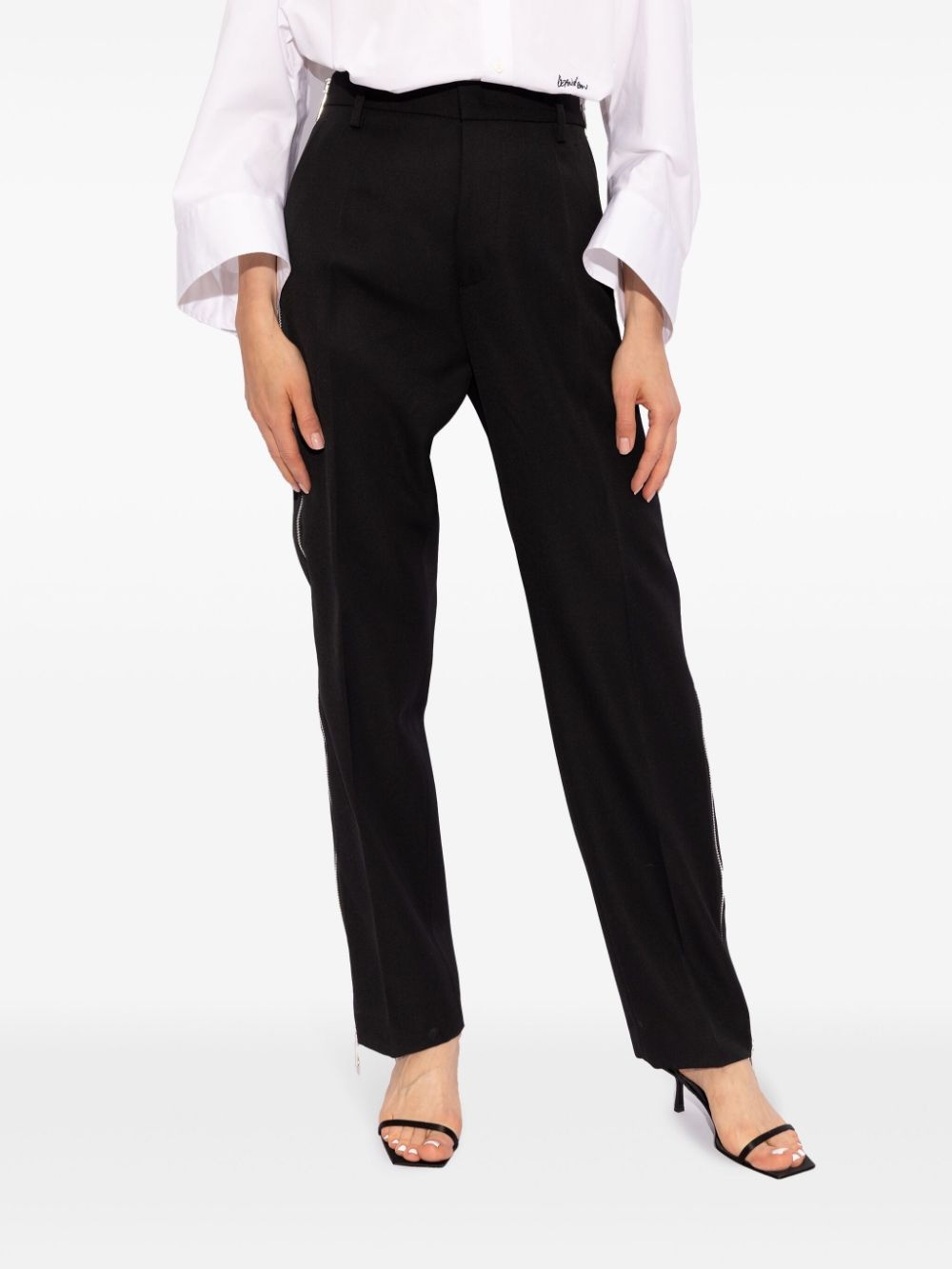 side zip-up virgin wool trousers - 3