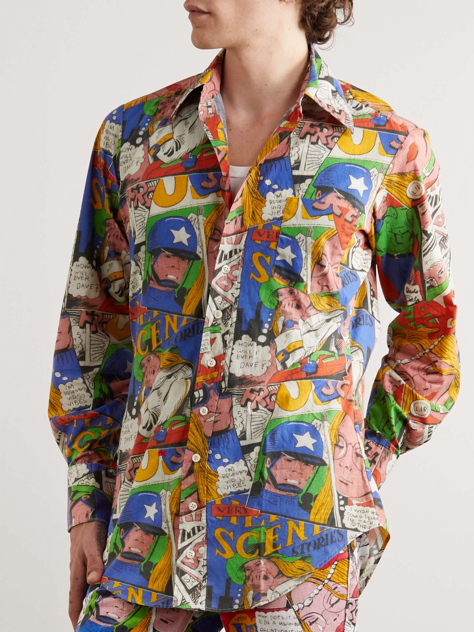 Cutaway-Collar Printed Cotton Shirt - 4