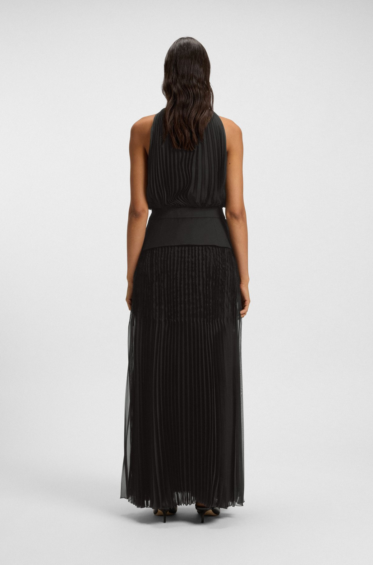 LONG-LENGTH PLISSÉ DRESS WITH PLAIN INSERT - 4