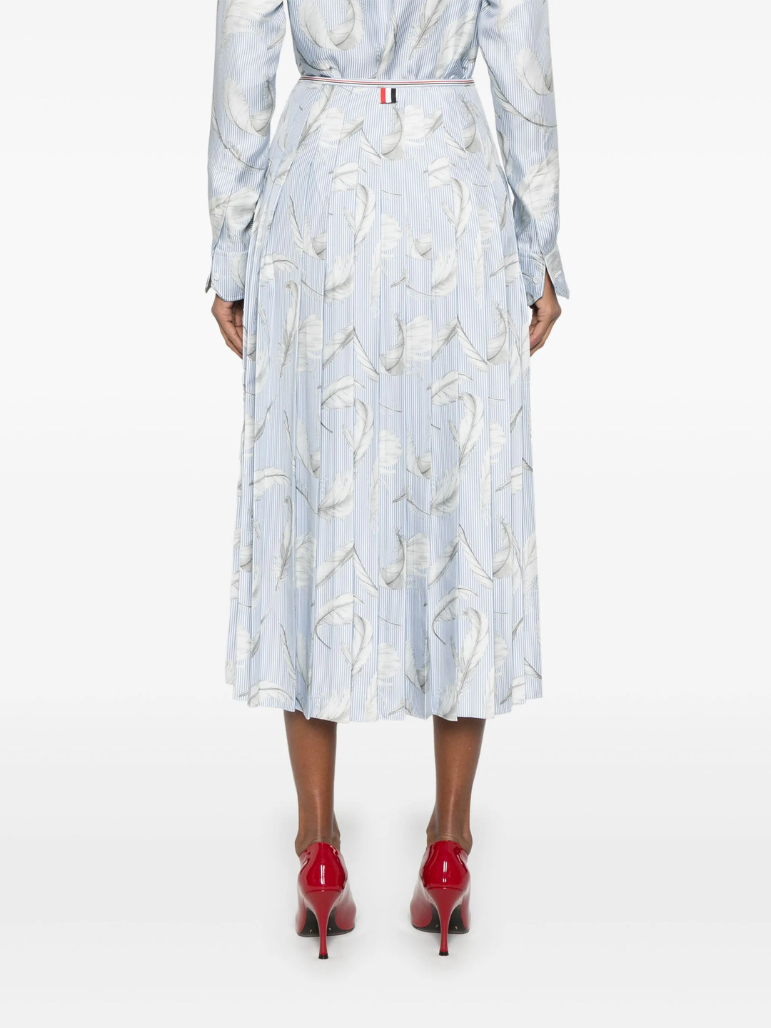Feather Printed Silk Twill Pleat Skirt Women - 4