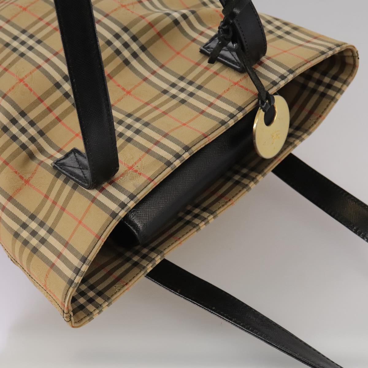 Burberry Nova Check Tote Bag Canvas Leather Beige Black Gold - 6