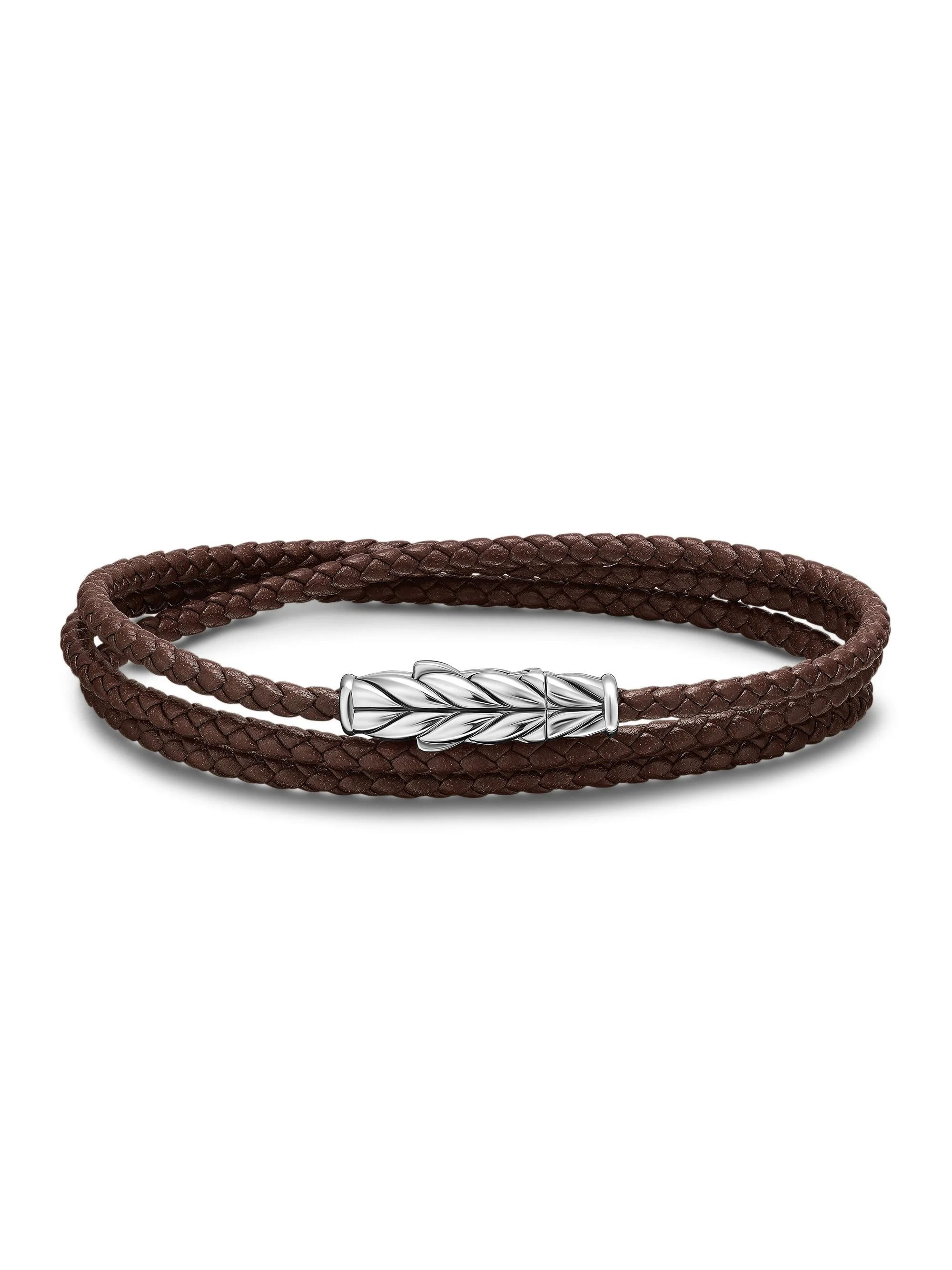 Men's Chevron Triple Wrap Bracelet - Brown Silver - 1