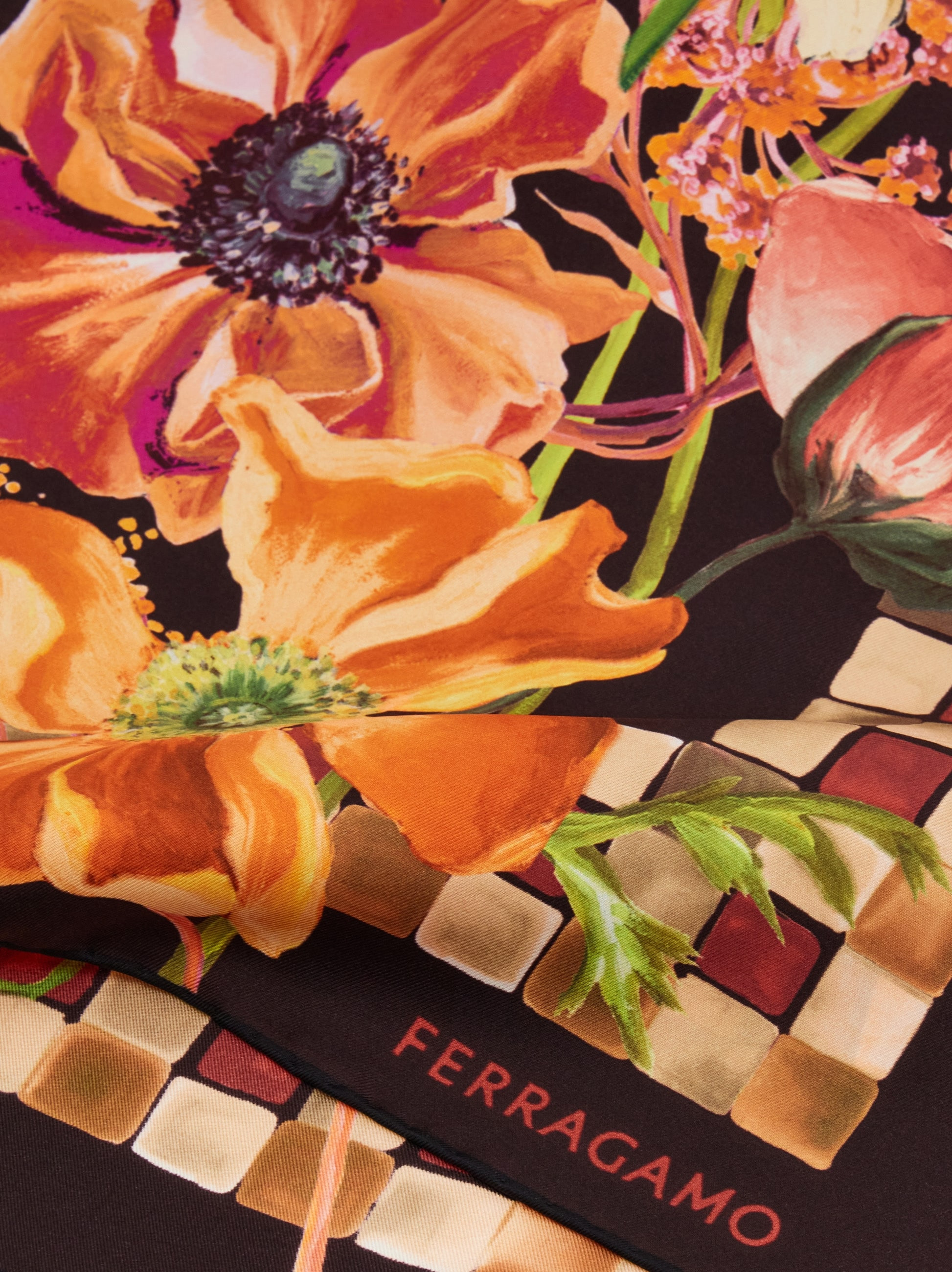 Fiori print silk scarf - 4