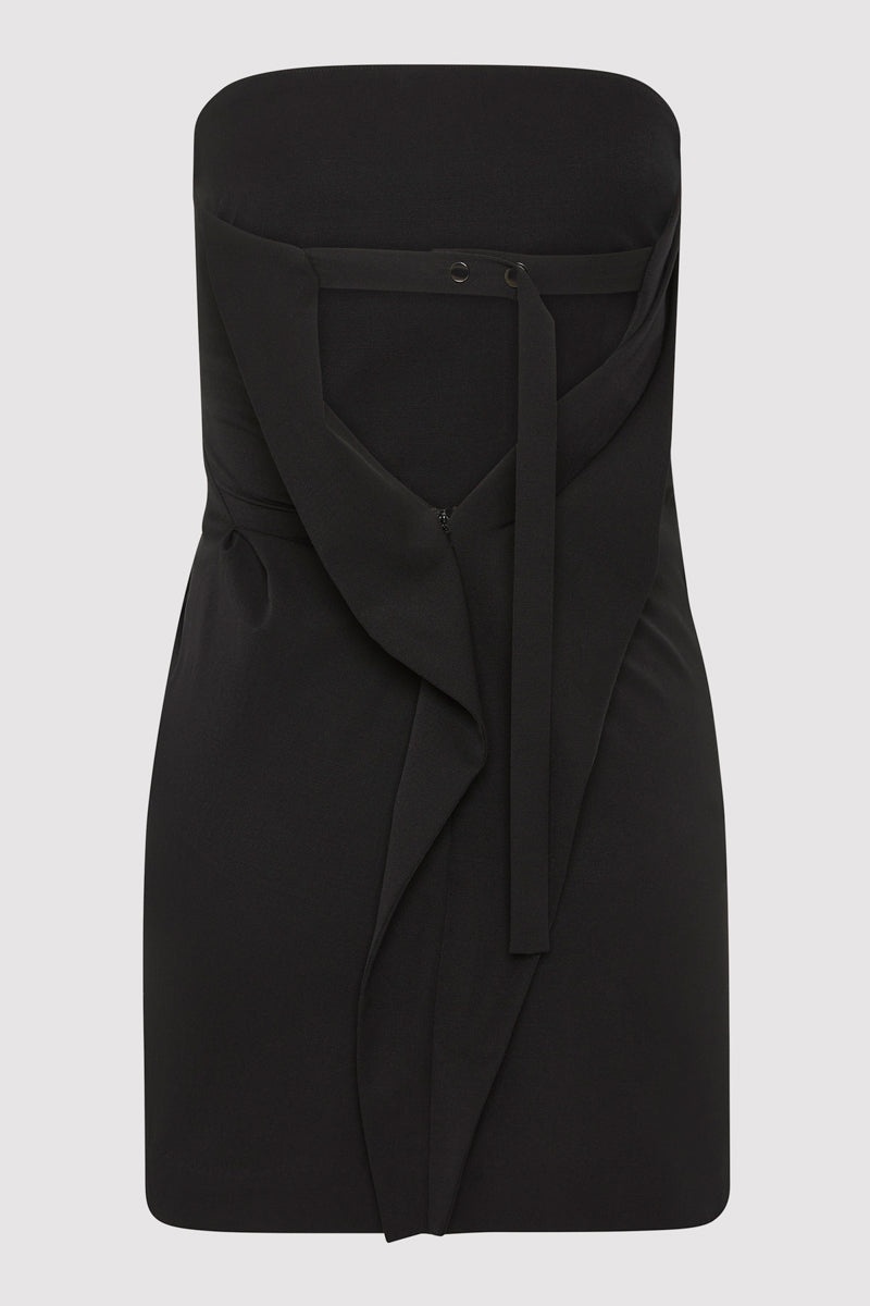 Wool Drape Mini Dress - Black - 8