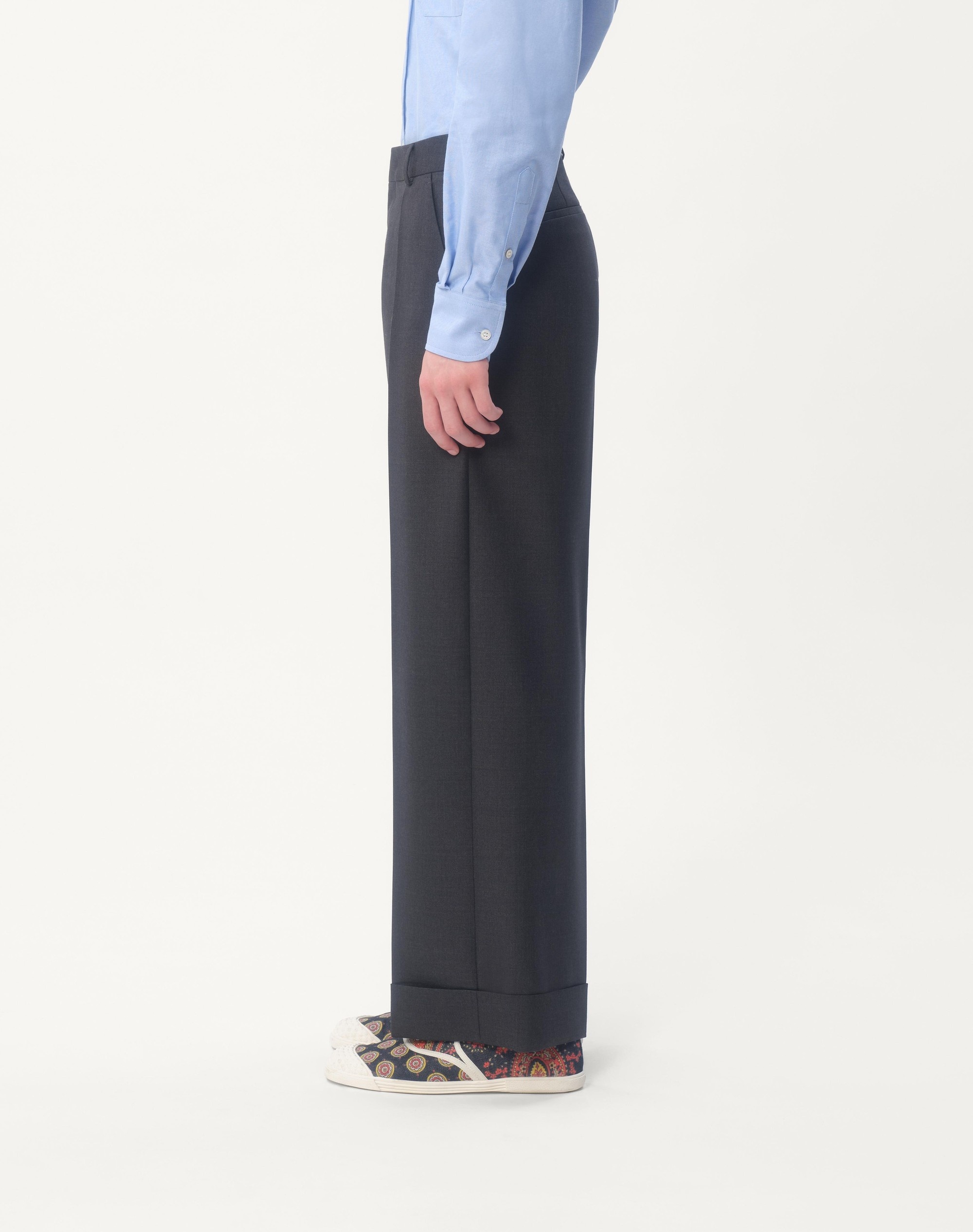 WOOL GABARDINE PANTS WITH TURN-UPS - 6