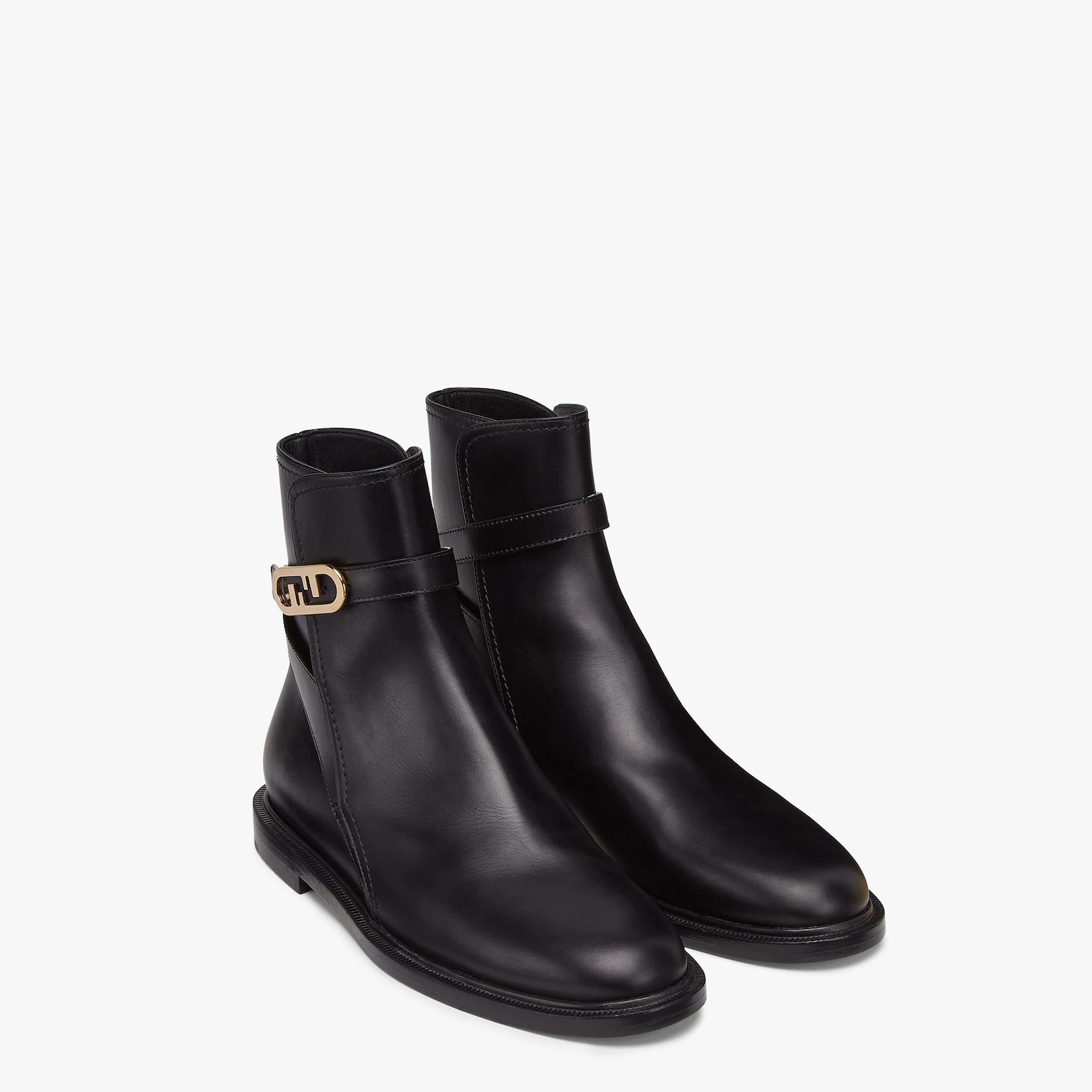 Black leather low-heel boots - 4