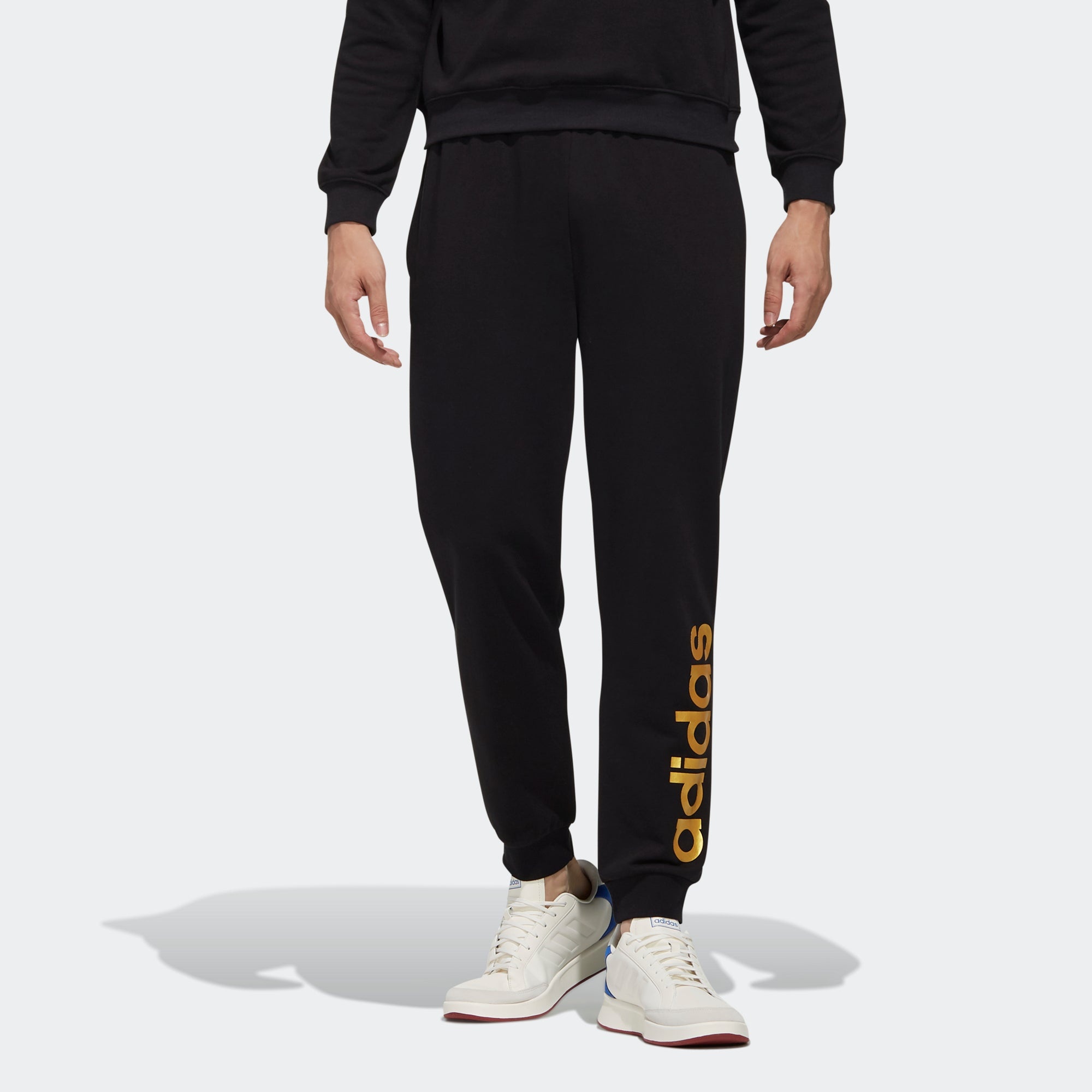 Men's adidas neo Esntl Lg Tp 1 Metallic Logo Printing Bundle Feet Sports Pants/Trousers/Joggers Blac - 3