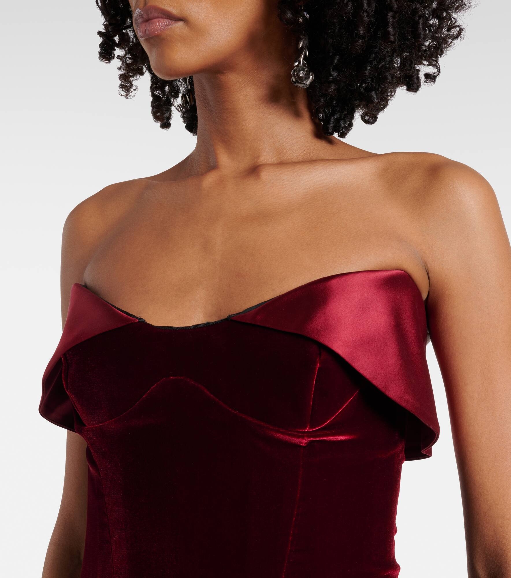 Satin-trimmed velvet minidress - 4