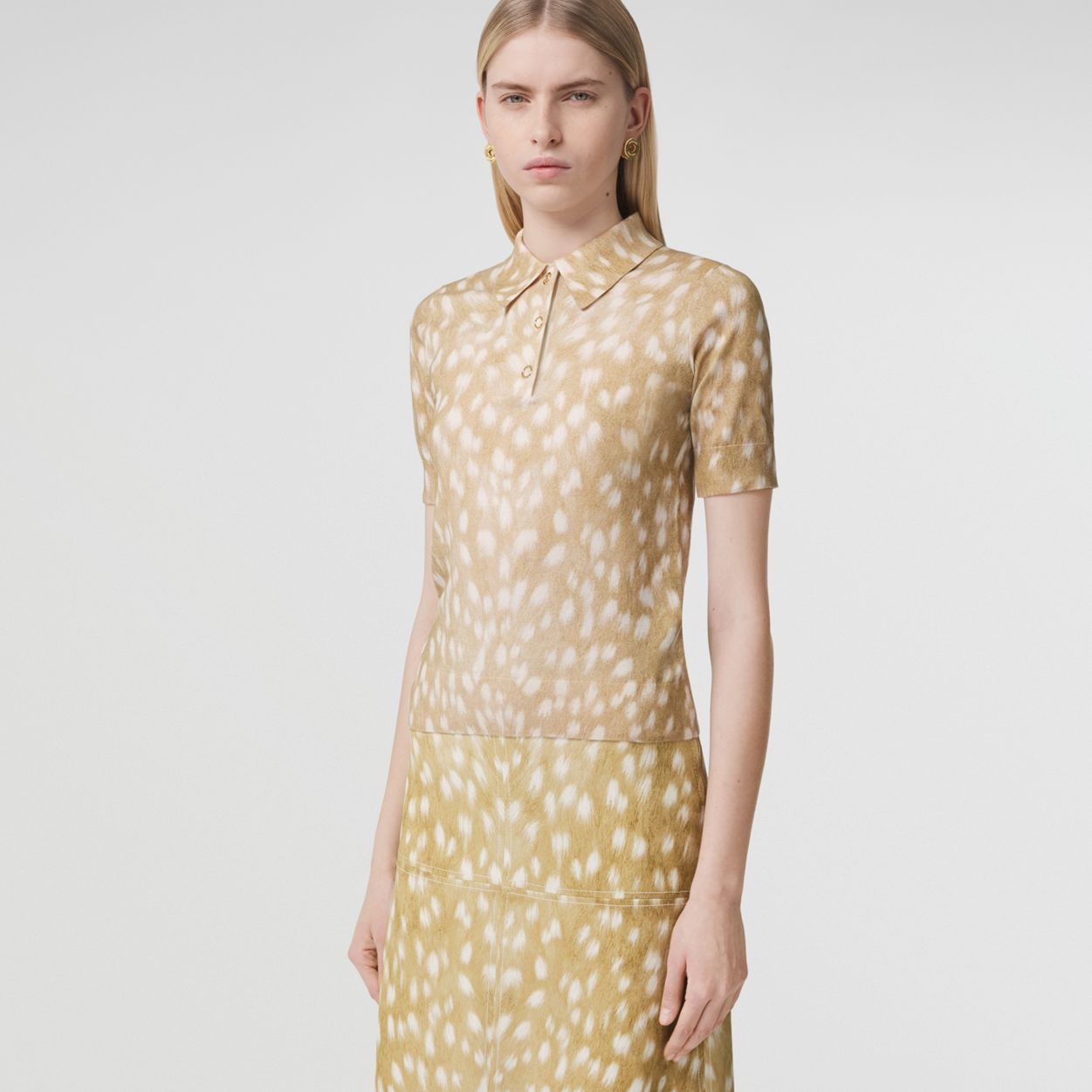 Deer Print Cotton Cashmere Polo Shirt - 2