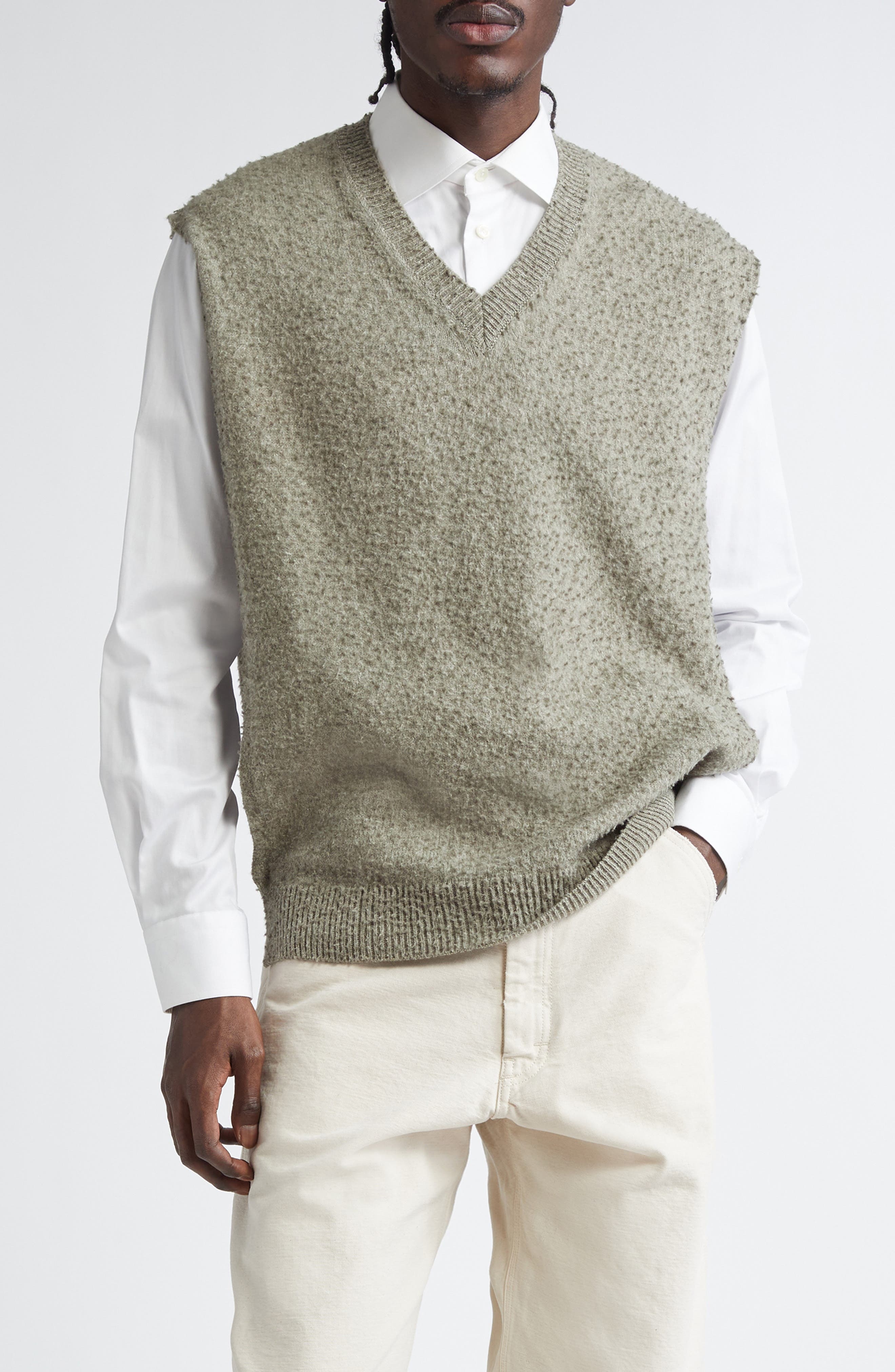 Maison Margiela Pilled Wool & Cotton Sweater Vest in Sage Green at Nordstrom - 1