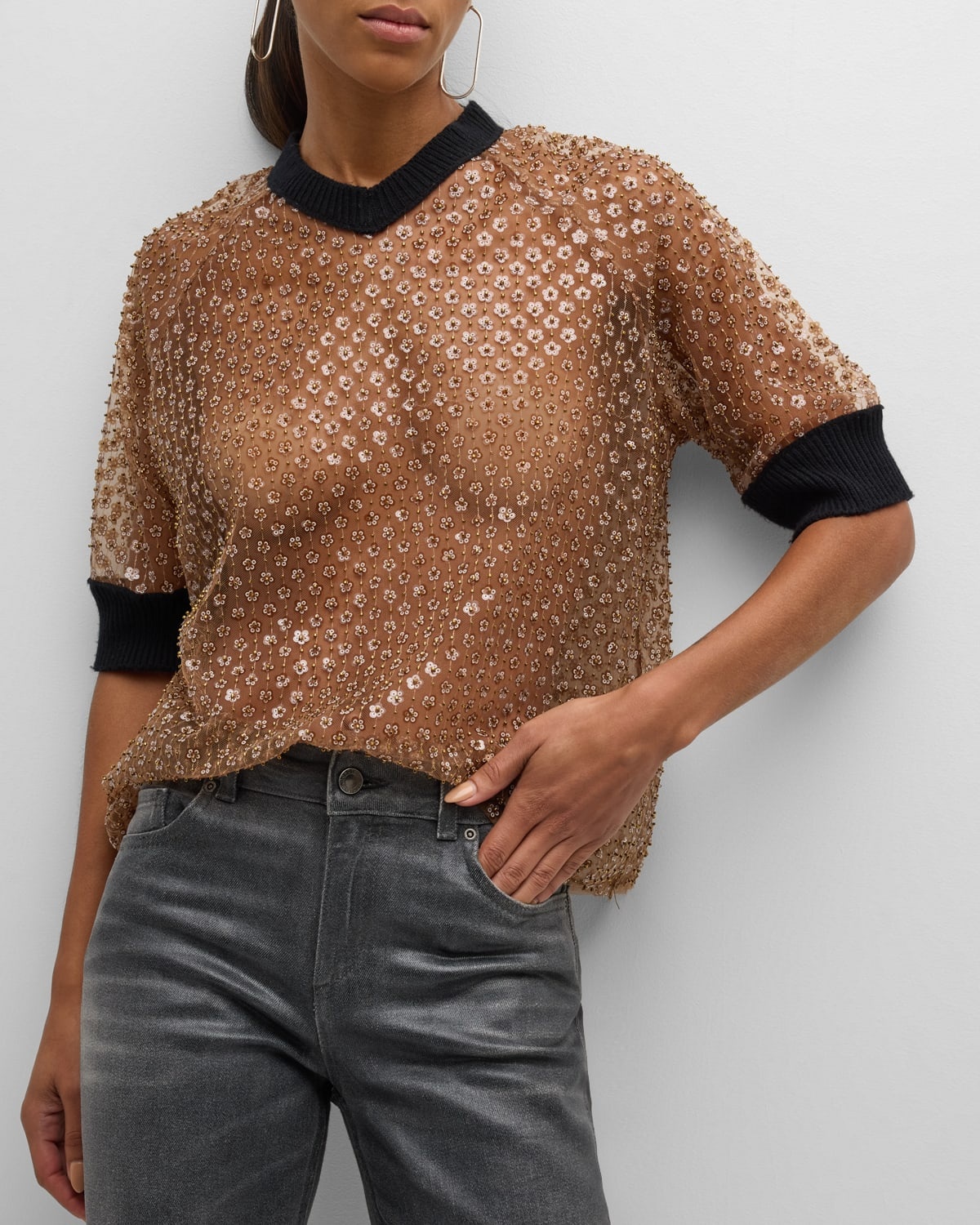 Pure Glam Sheer Floral Sequin Top - 7