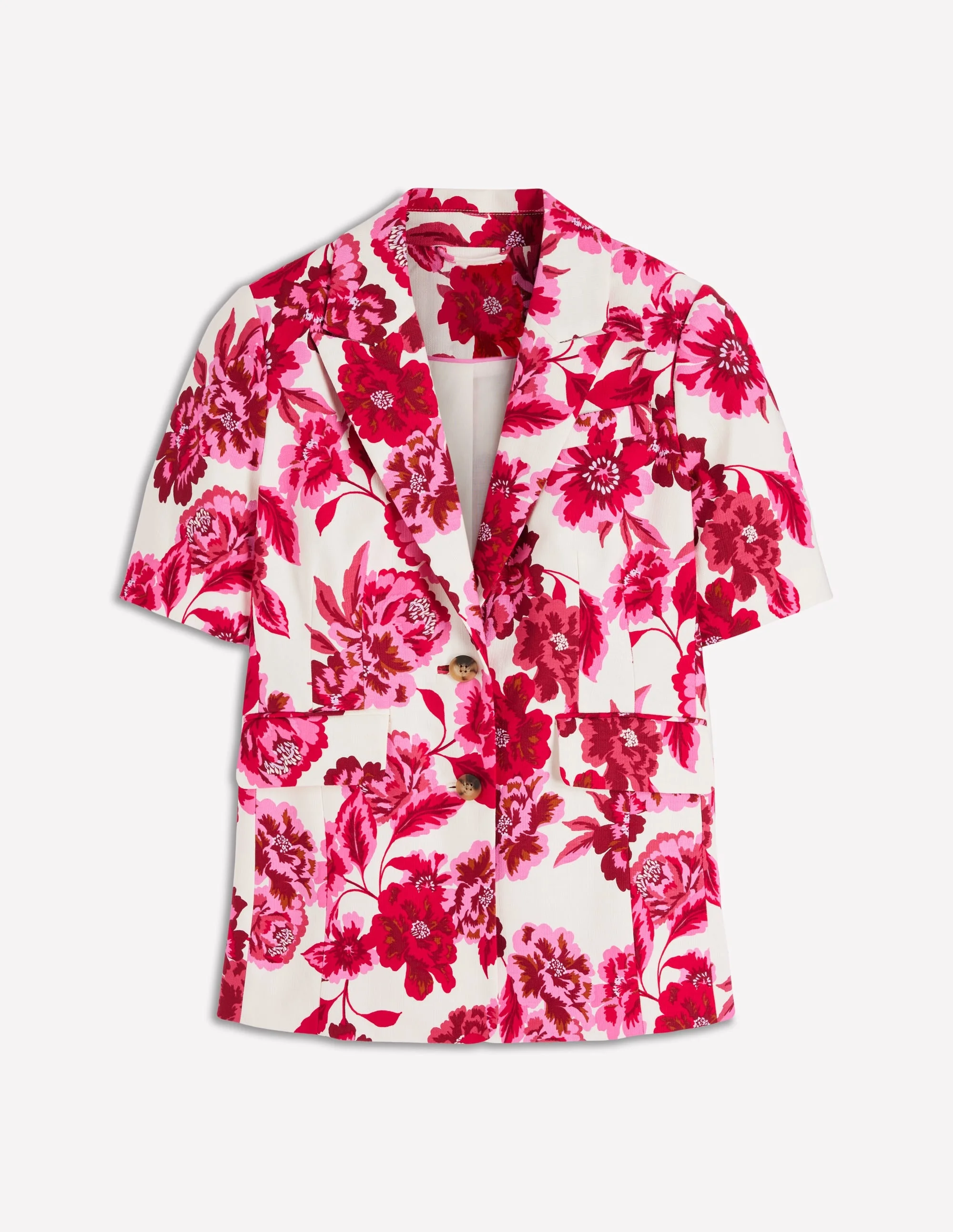 Short Sleeve Cotton Blazer-Sangria Sunset, Floral Print - 1