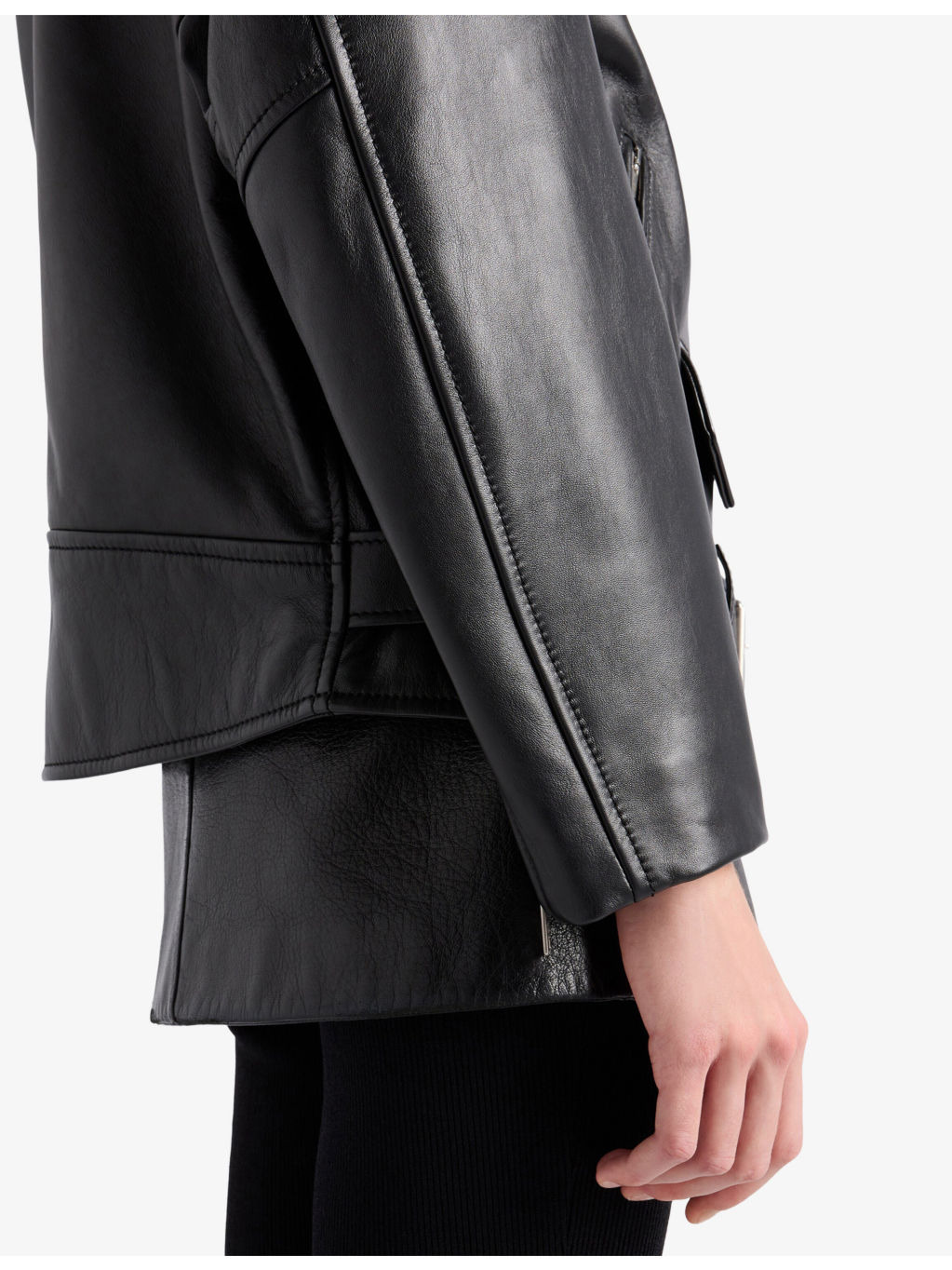 Logo-Plaque Leather Biker Jacket - 3