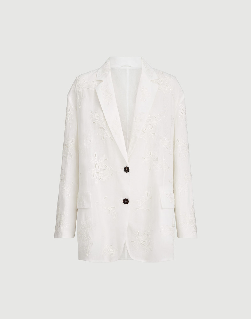 Cotton organza blazer with dazzling broderie anglaise with monili 1