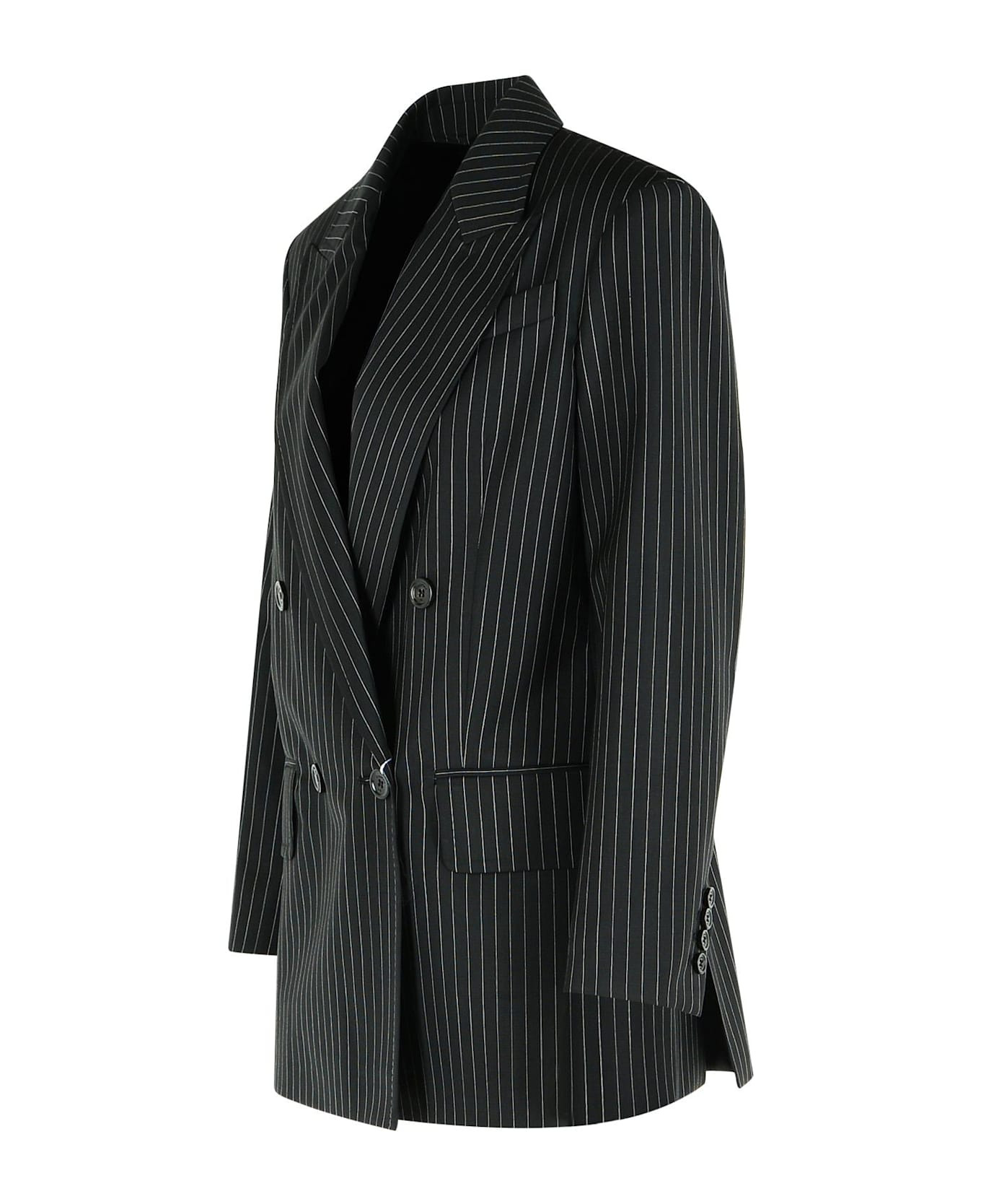 'mattia' Black White Pinstriped Virgin Wool Blazer - 2