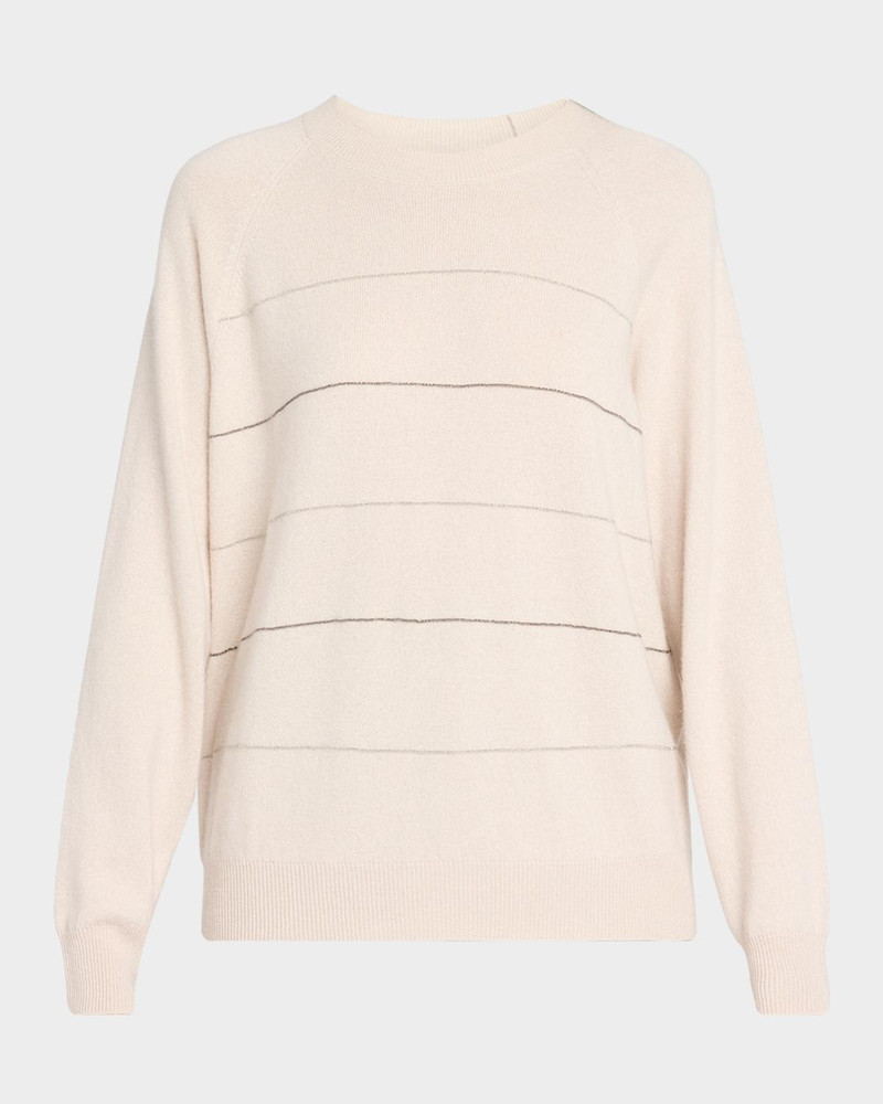 Striped Chain-Trim Crewneck Sweater 1