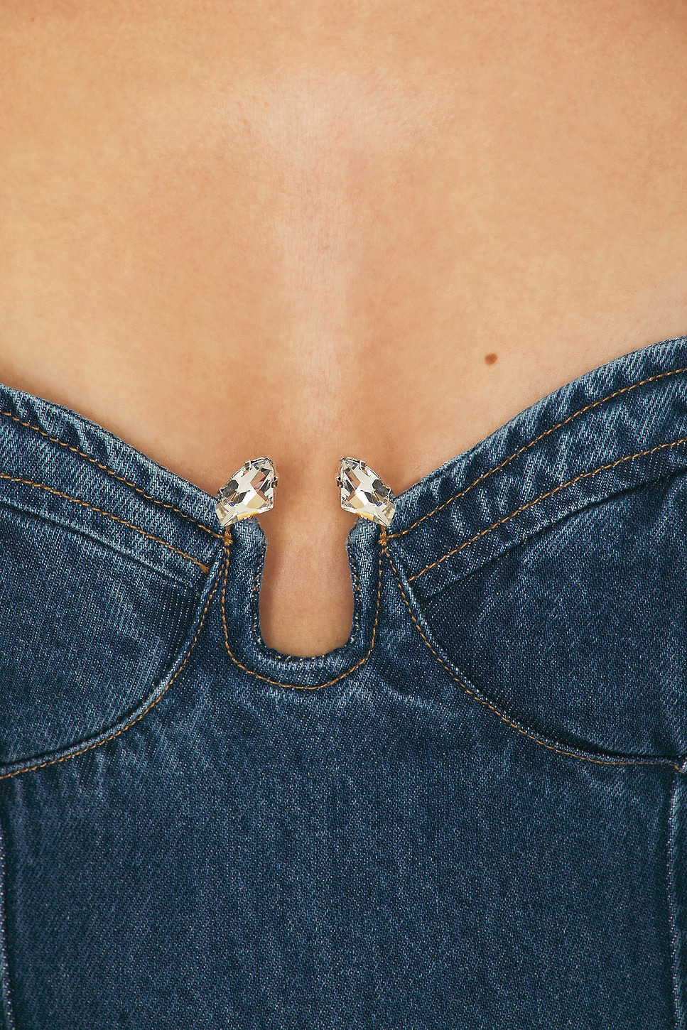 Crystal Buckle Detail Mini Denim Dress - 4