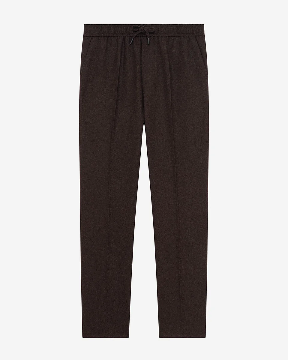 BROWN WOOL STRAIGHT PANTS - 1