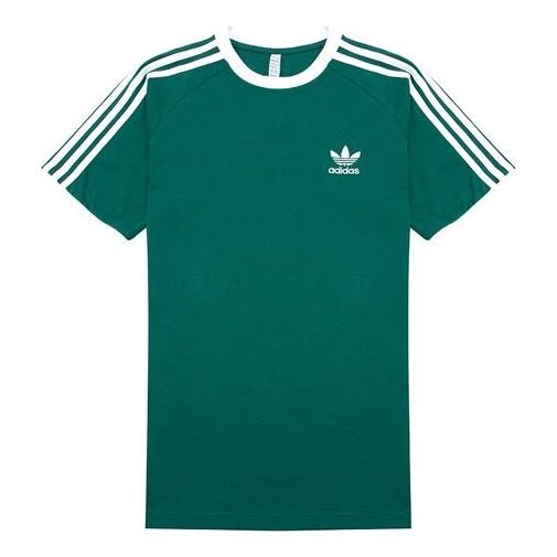 Men's adidas originals 3-Stripes Tee Casual Round Neck Loose Logo Stripe Short Sleeve Green HE9546 - 1