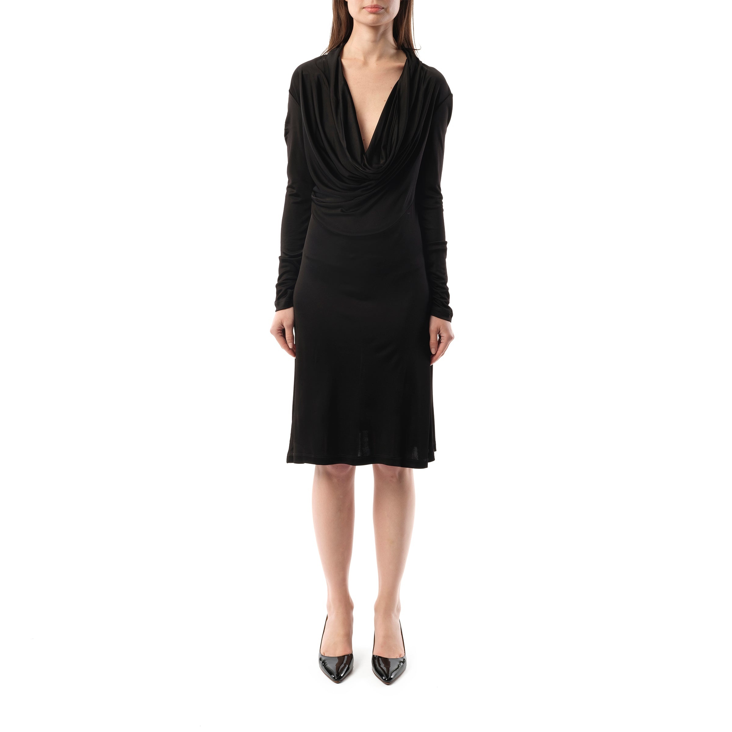 Cowl Liquid Dress in Black - 4