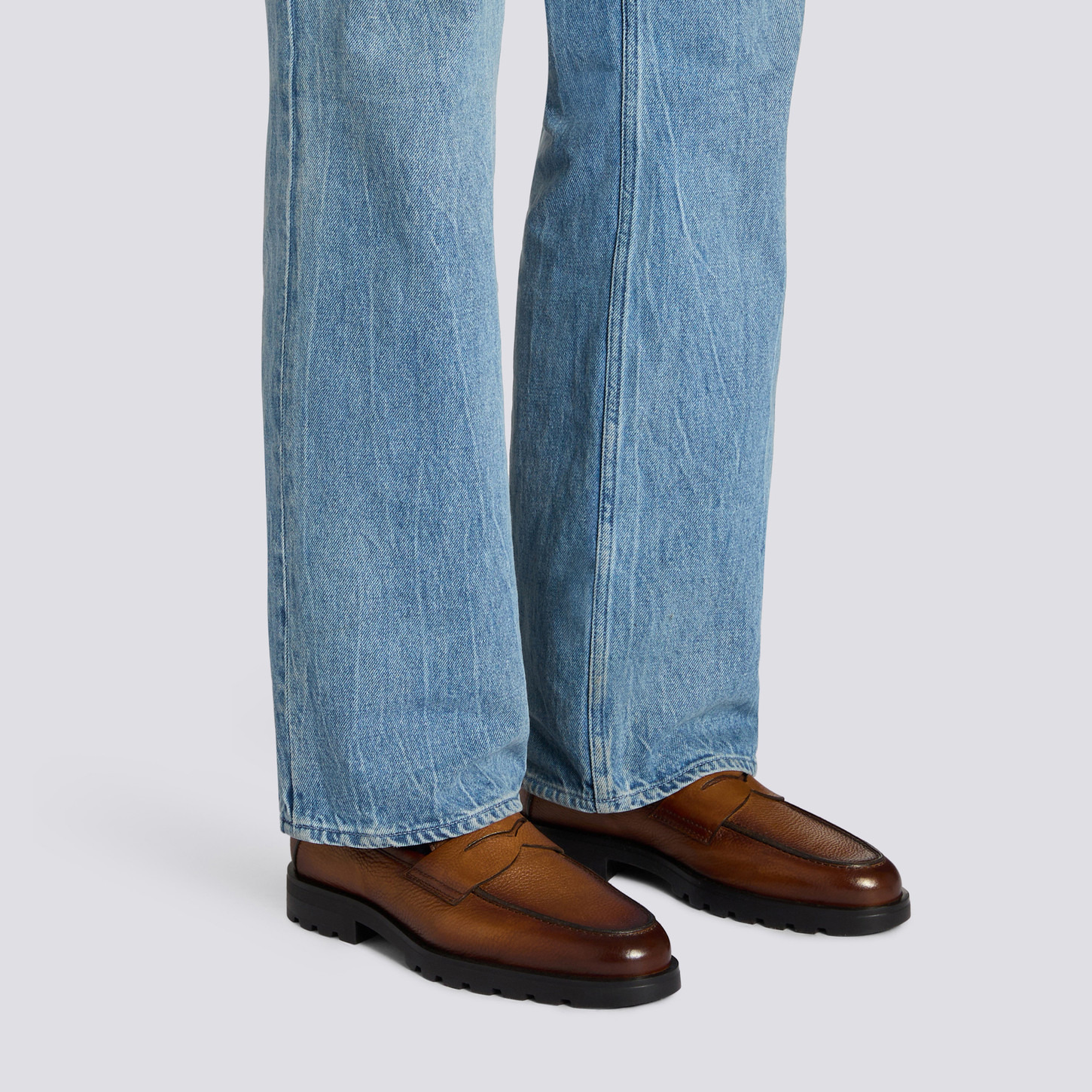 Men's brown tumbled leather penny loafer - 2