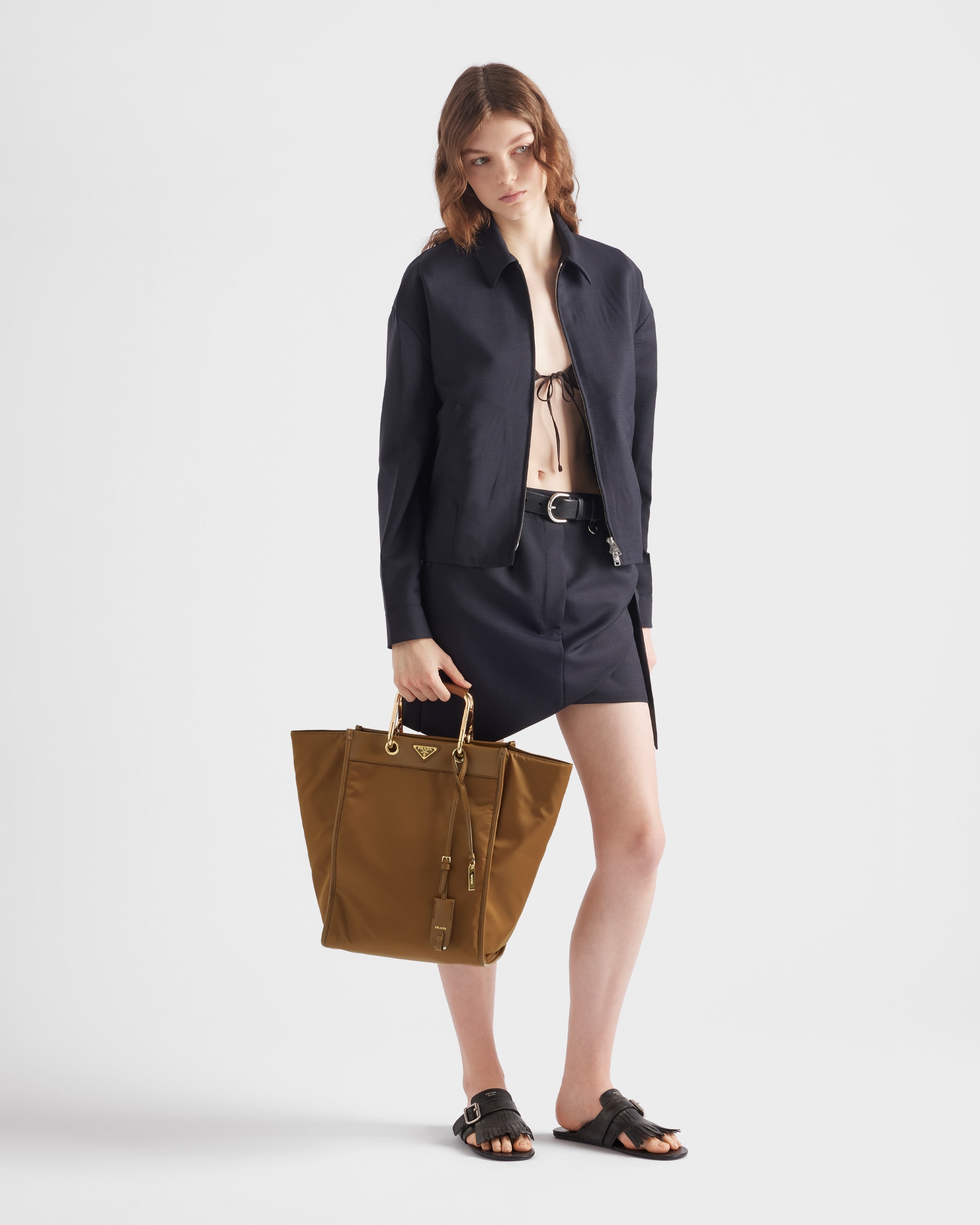 Large Re-Nylon and leather tote bag - 2