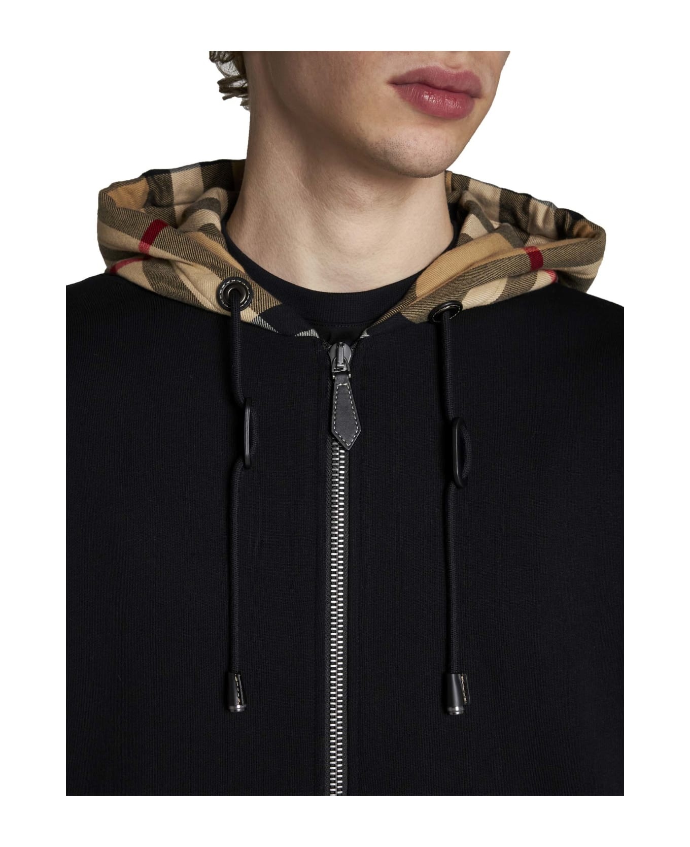 Check Detailed Zipped Drawstring Hoodie - 4