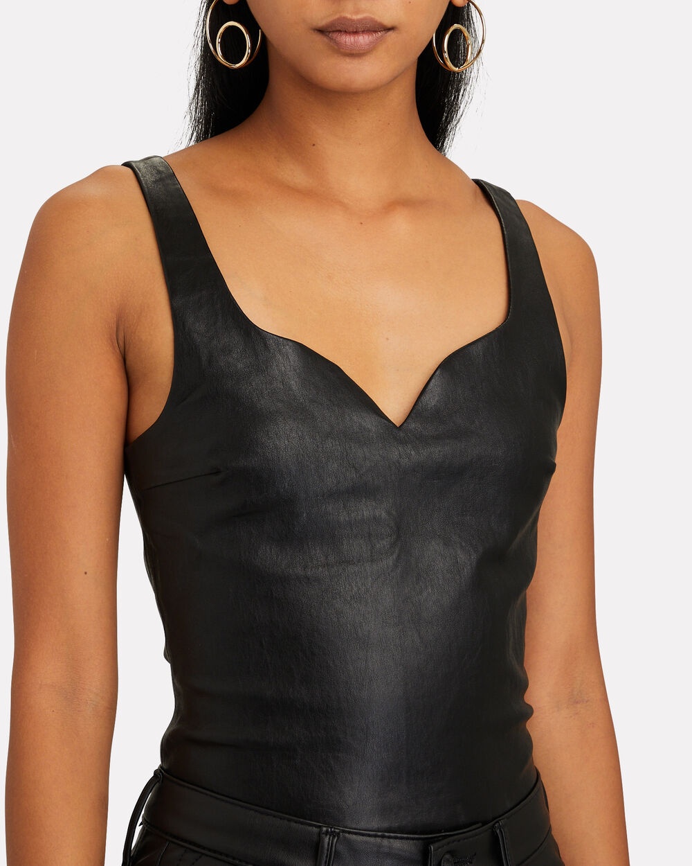 BLACK LEATHER SWEETHEART FITTED TANK - 1