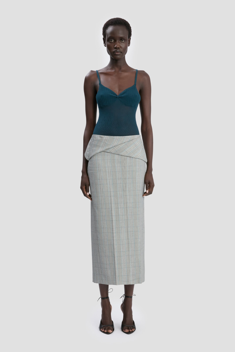 Victoria Beckham Wrap Skirt In Blue-Grey Check outlook