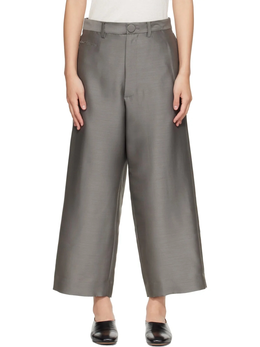 Gray Wool Silk Trousers - 1