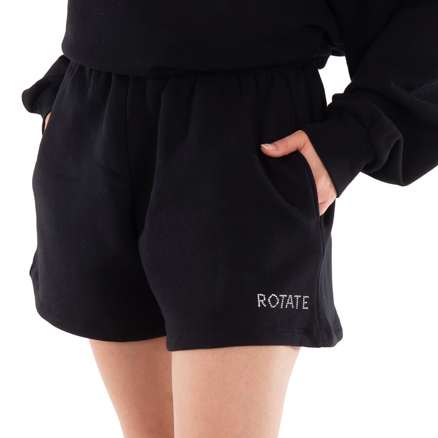 Rotate Ladies Black Logo-Print Elastic-Waist Shorts - 2