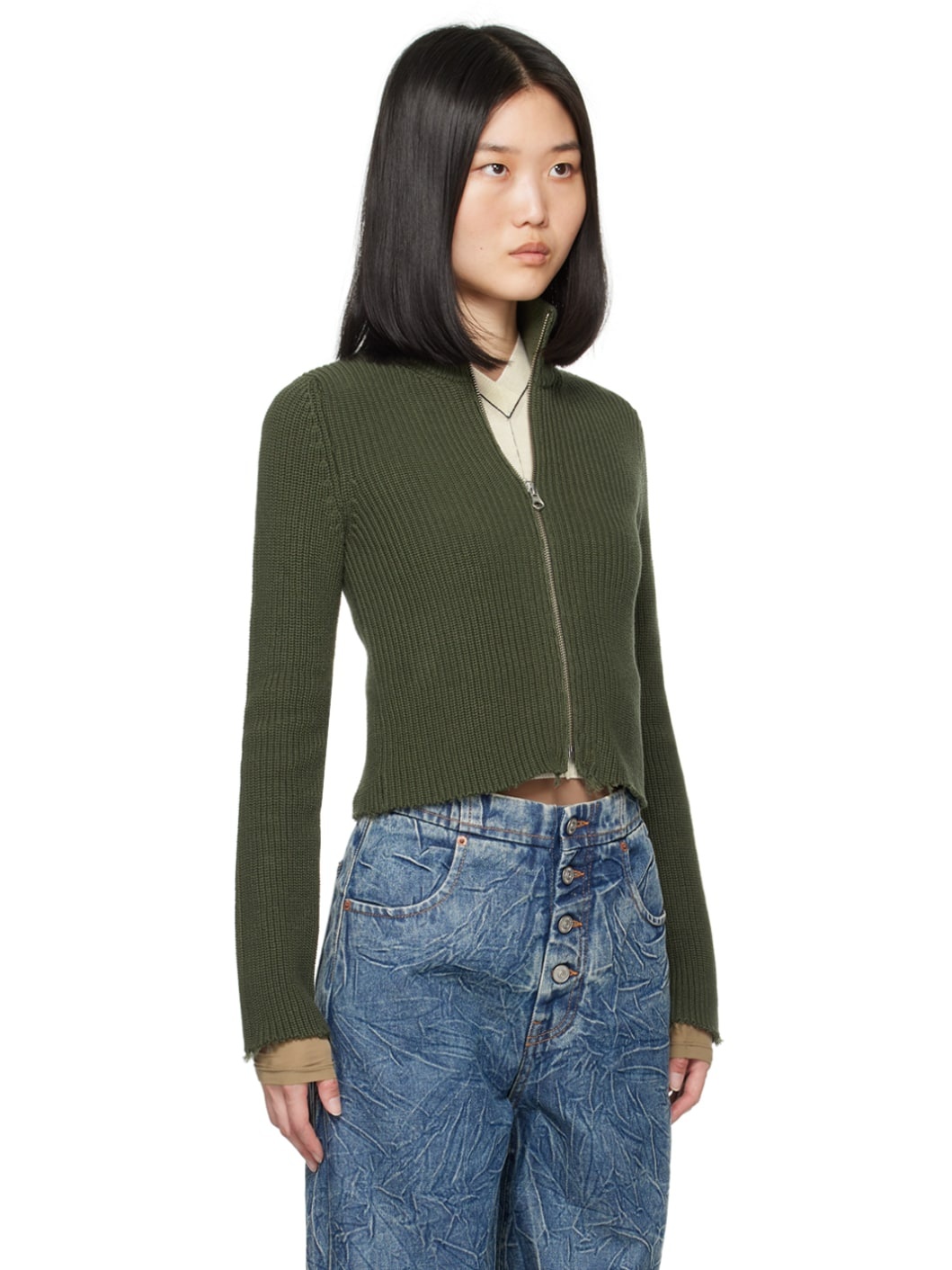 Green Ribbed Sweater - 2