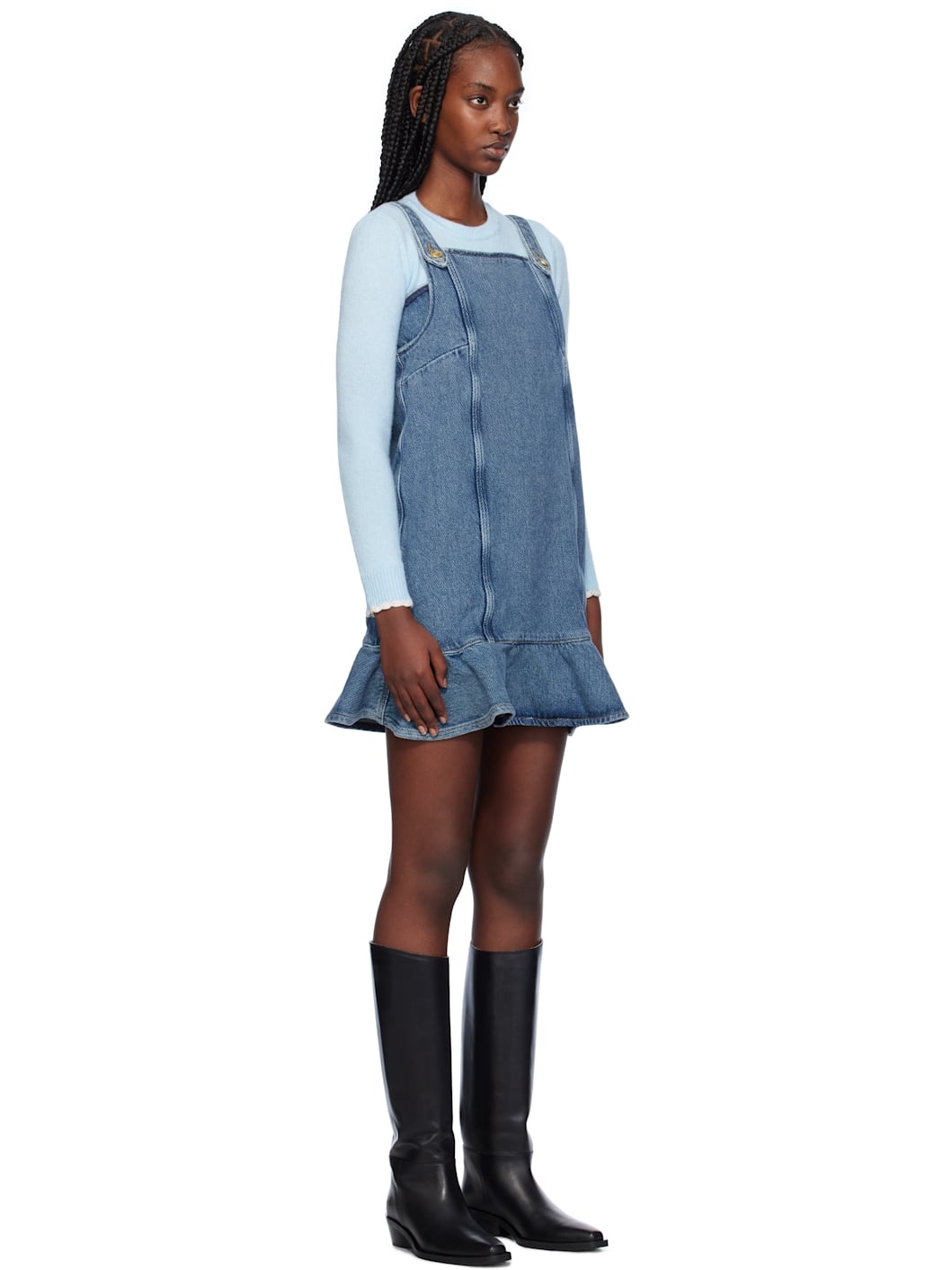 Blue Paneled Denim Minidress - 2