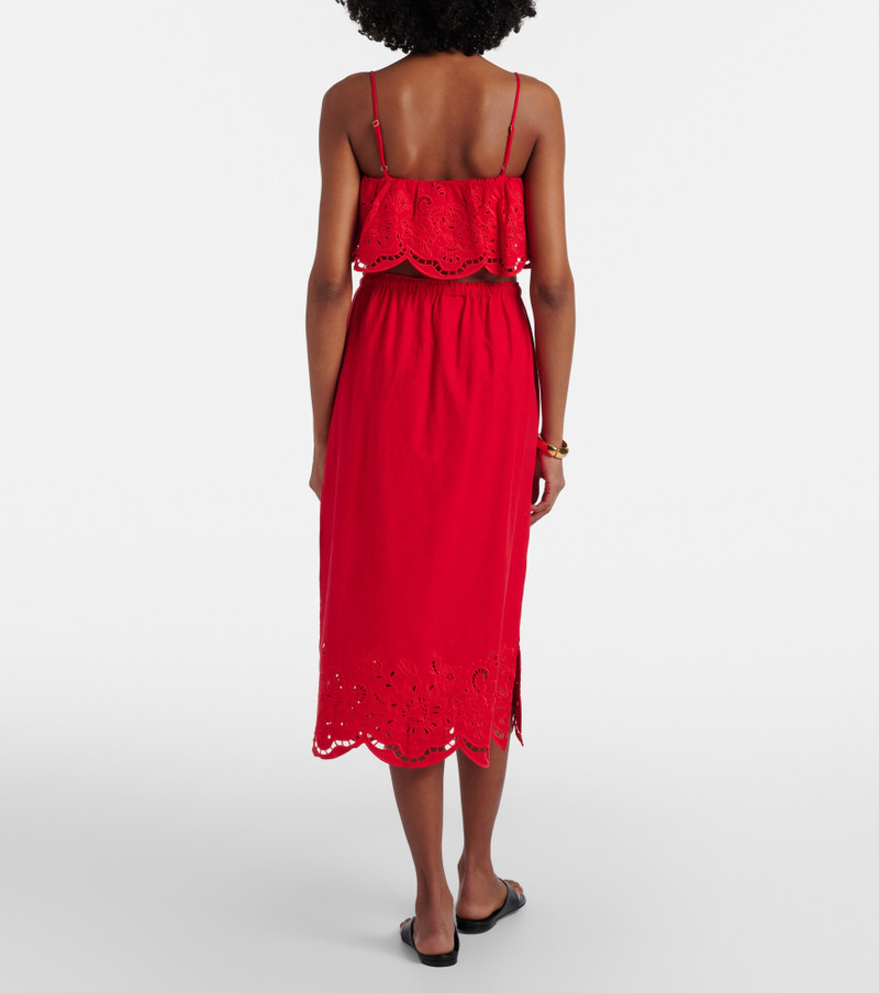 Broderie anglaise linen-blend midi skirt 3