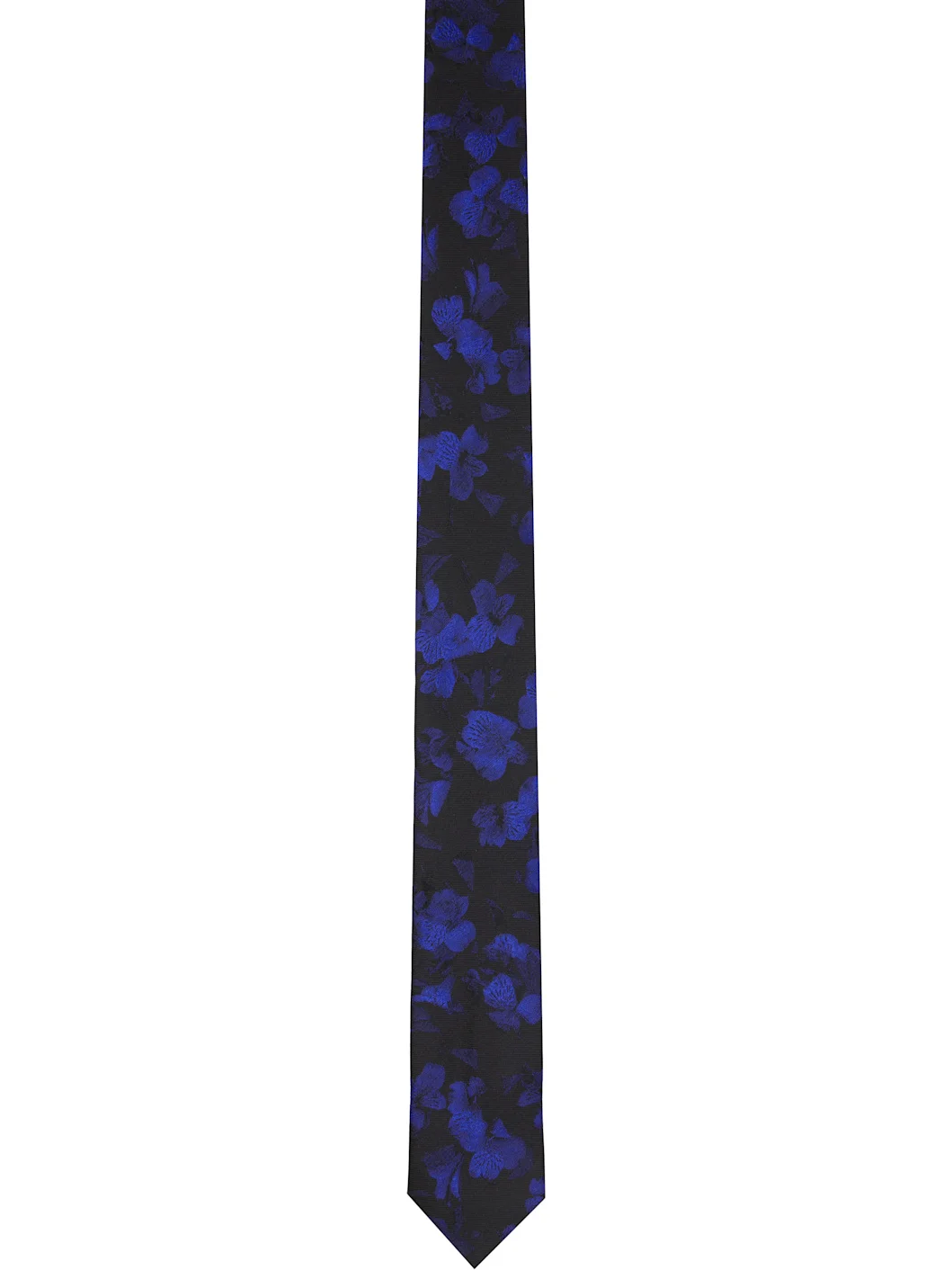 Black & Navy Printed Narrow Silk Tie - 1