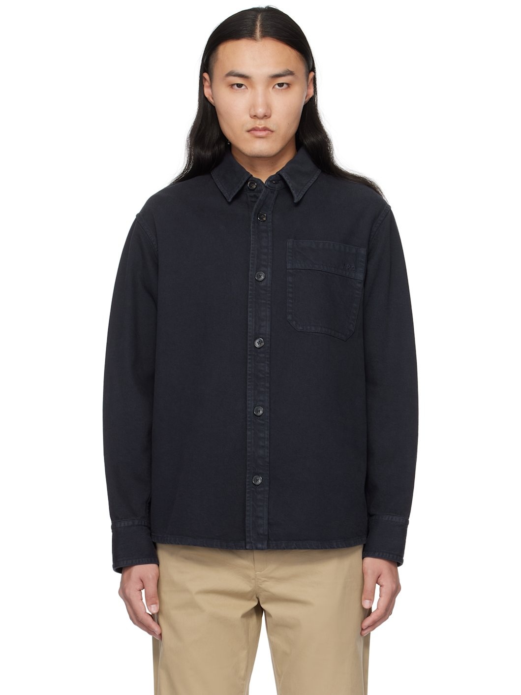 Navy Basile Brodée Poitrine Overshirt - 1