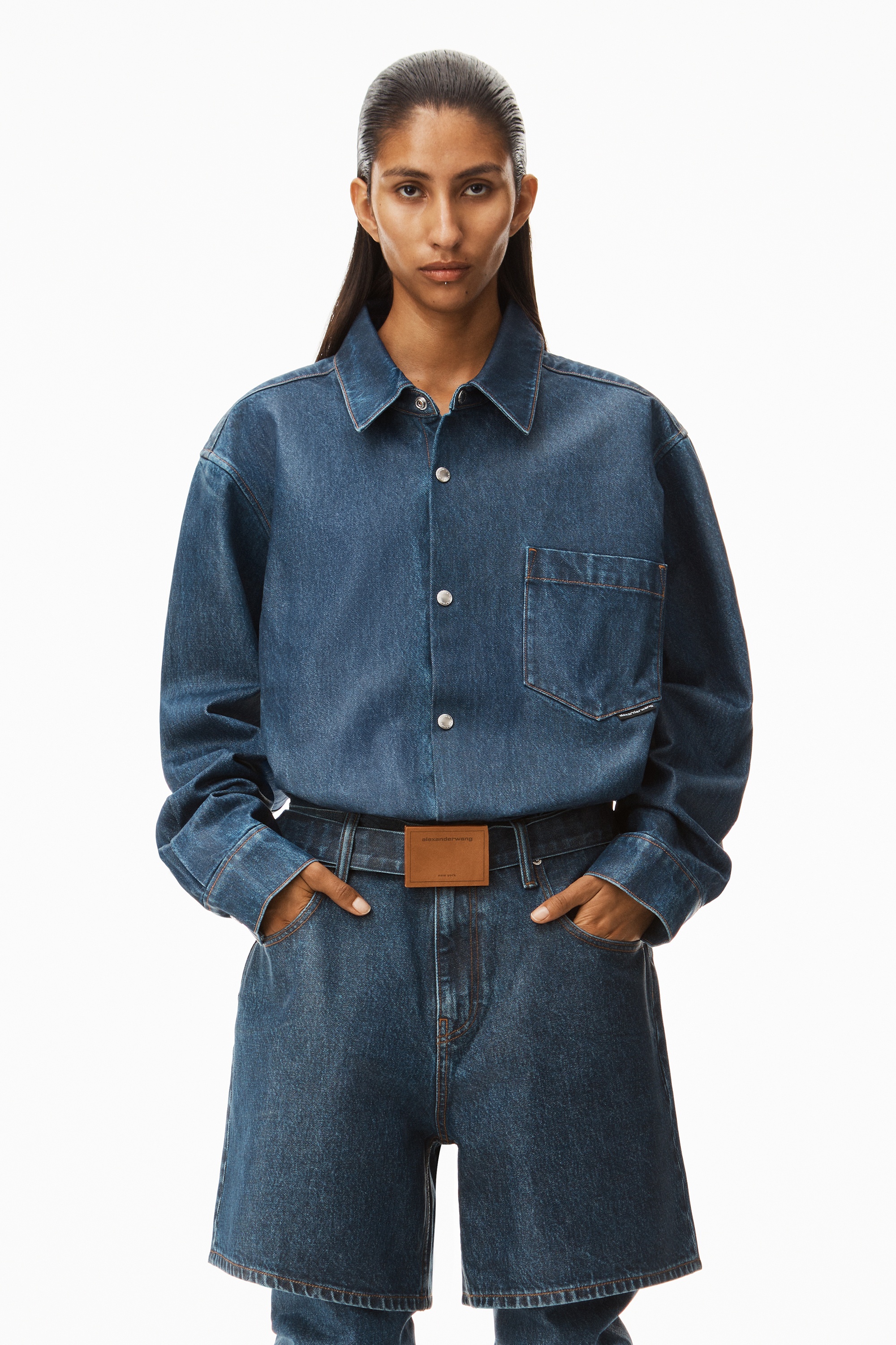 OVERSIZED SHIRT IN COATED DENIM - 2