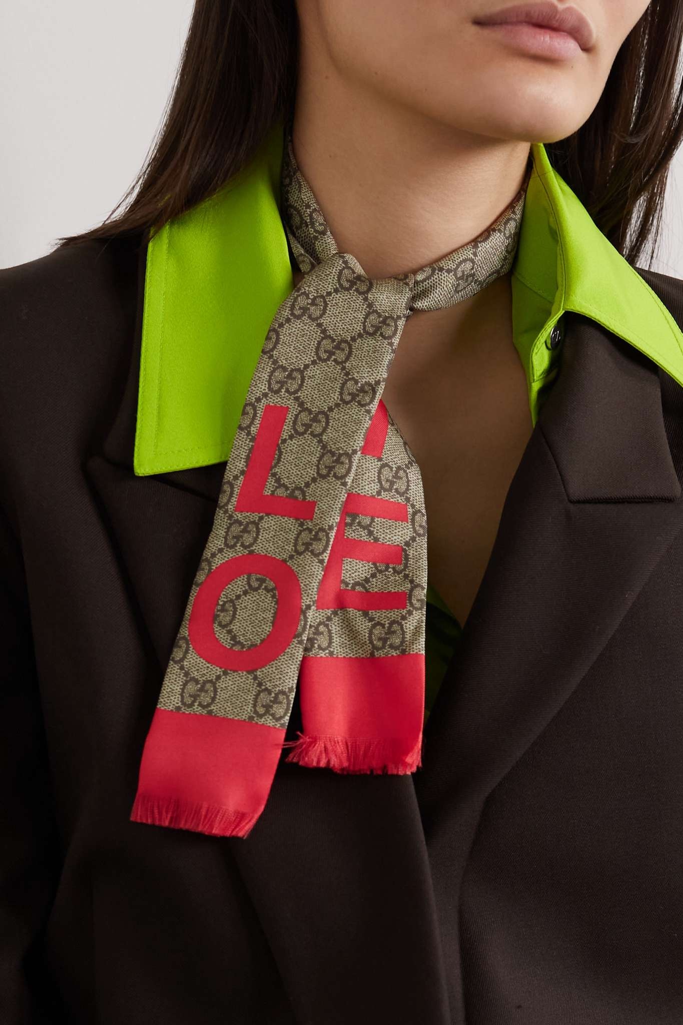 Frayed printed silk-twill scarf - 2