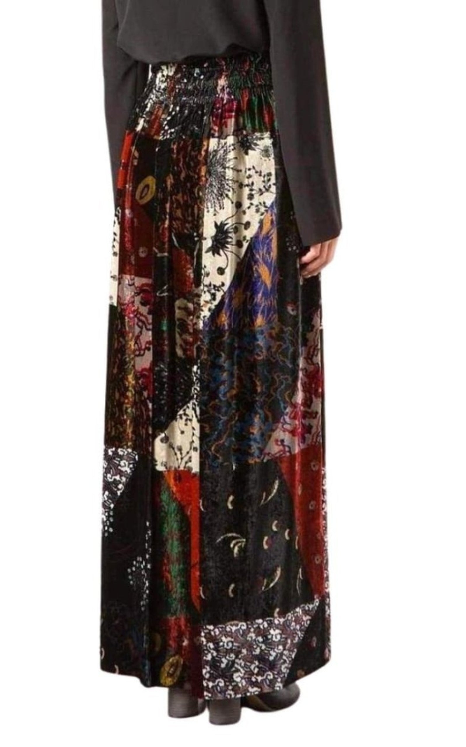 Velvet Patchwork Silk Blend Maxi Skirt - 4