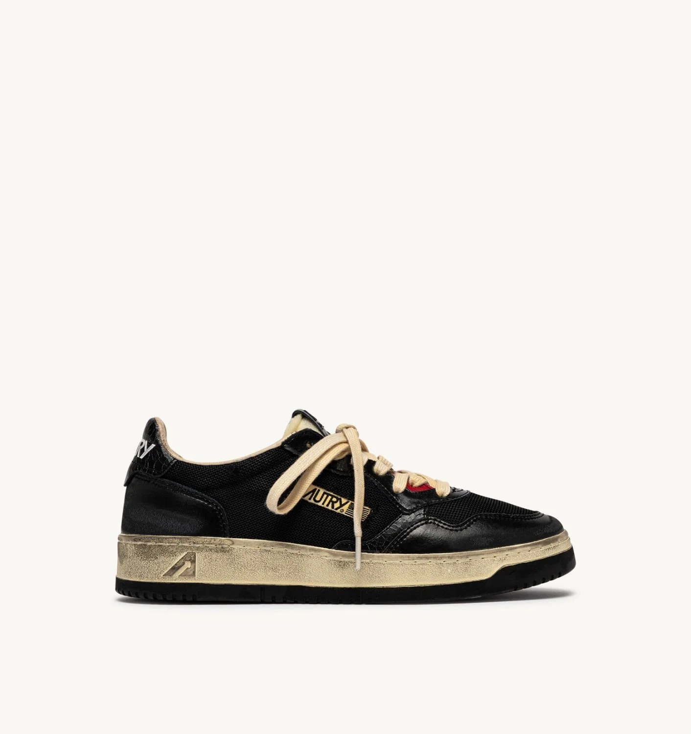 MEDALIST LOW SUPER VINTAGE SNEAKERS IN BLACK LEATHER AND DRAGON MESH - 1