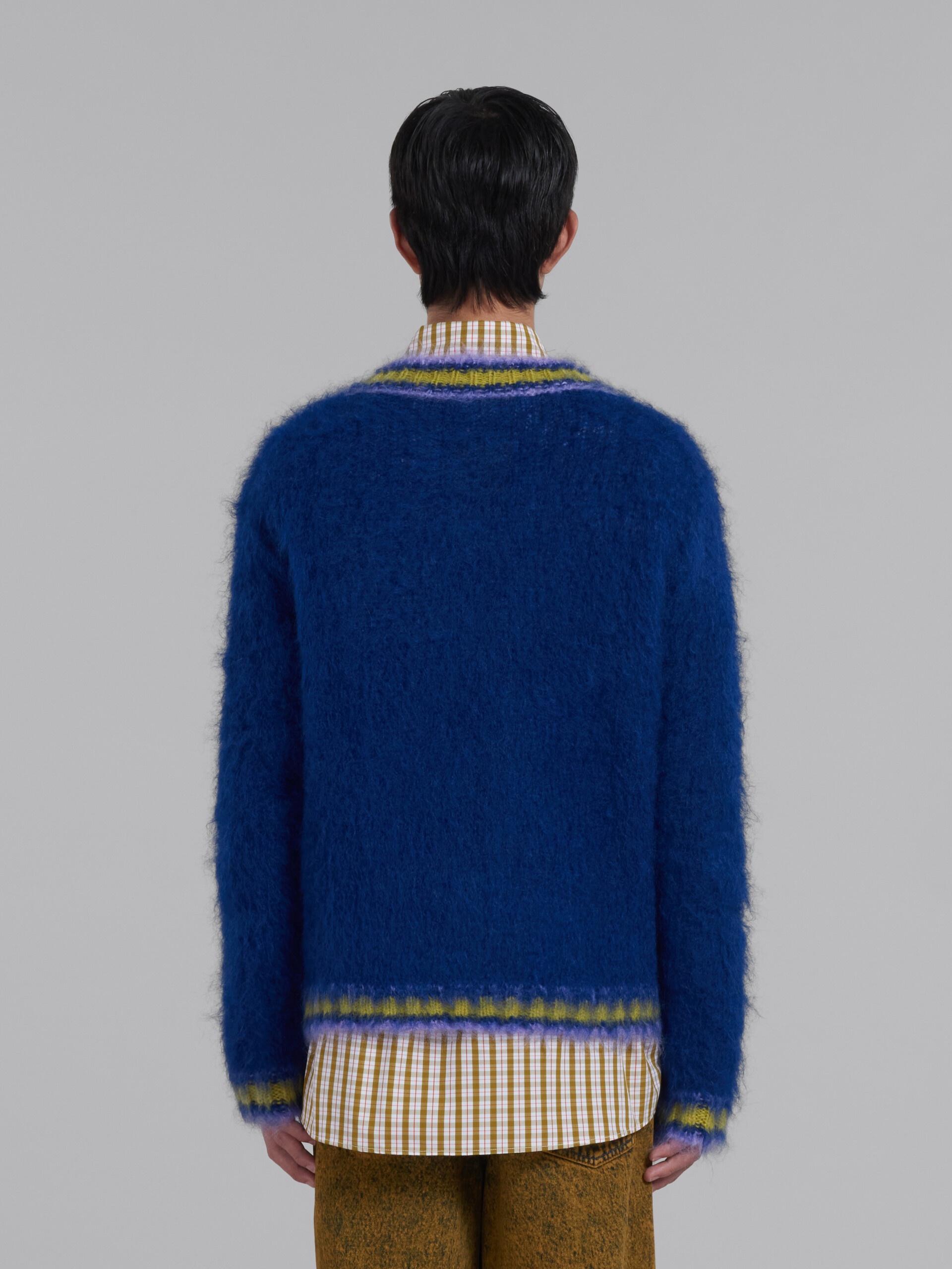 BLUE MOHAIR JUMPER WITH STRIPED TRIMS - 3