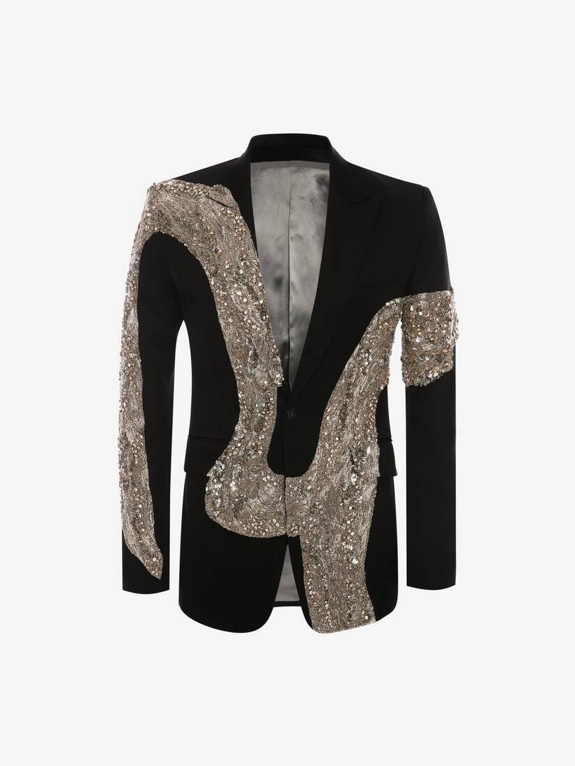 Molten Metal Embroidered Jacket in Black - 1