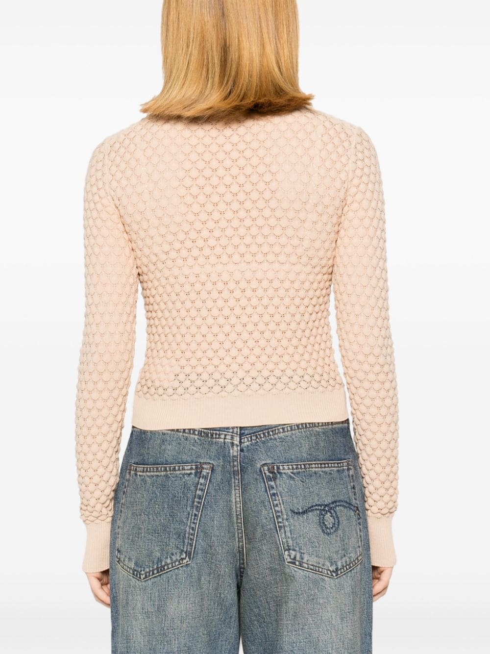 cropped pointelle-knit cardigan - 4