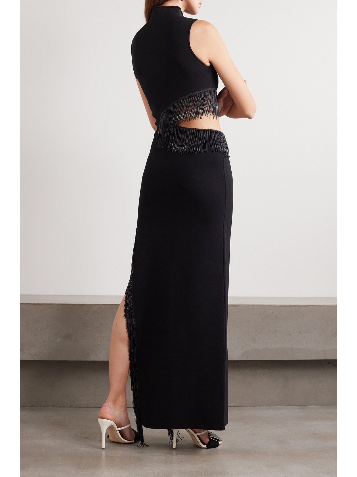 Nova Beaded Fringed Cutout Jersey Gown - 3